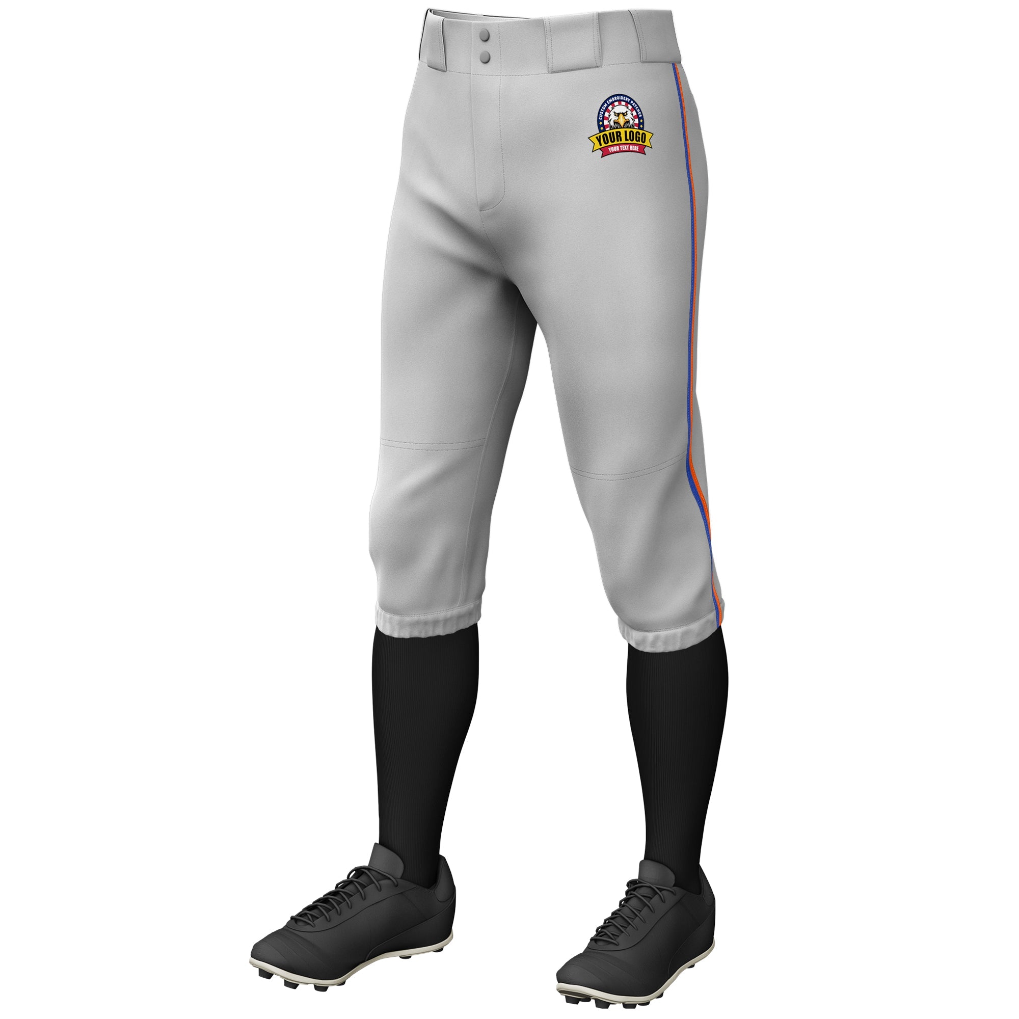 Custom Gray Royal-Orange Classic Fit Stretch Practice Knickers Baseball Pants