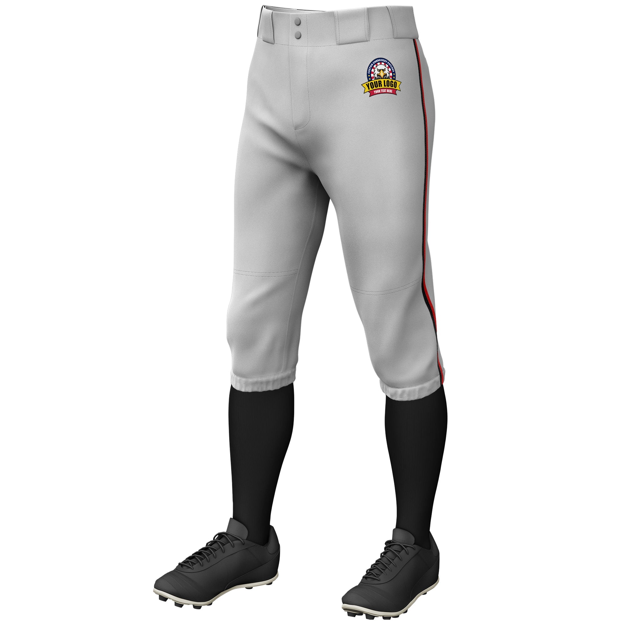 Custom Gray Black-Red Classic Fit Stretch Practice Knickers Baseball Pants