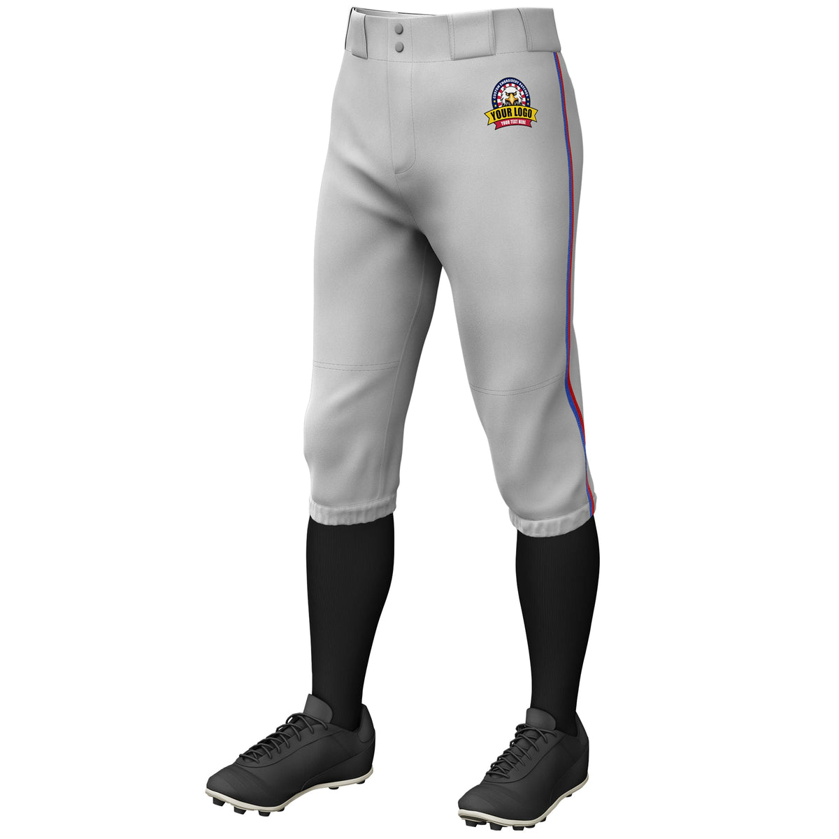 Custom Gray Royal-Red Classic Fit Stretch Practice Knickers Baseball Pants