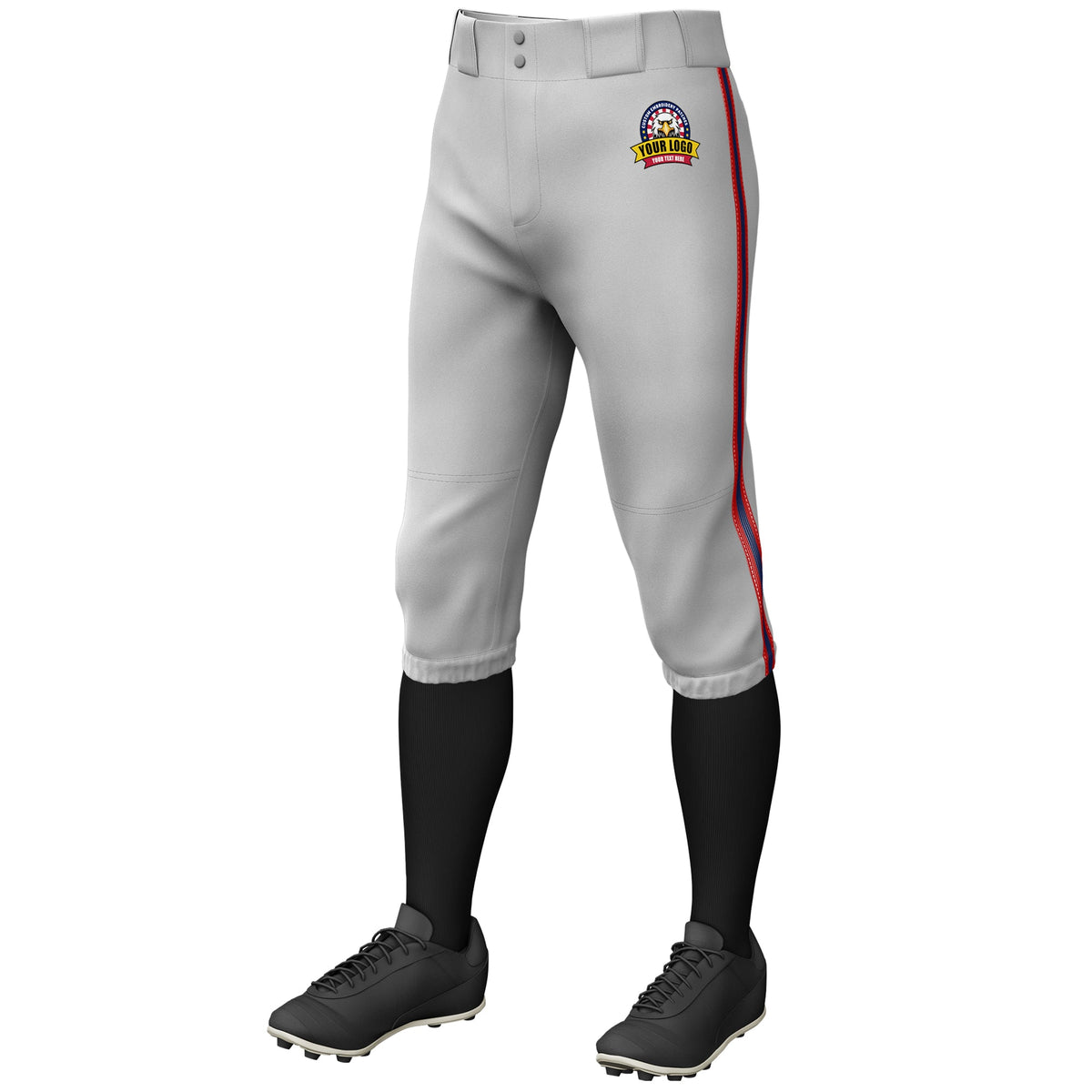 Custom Gray Red Navy-Red Classic Fit Stretch Practice Knickers Baseball Pants