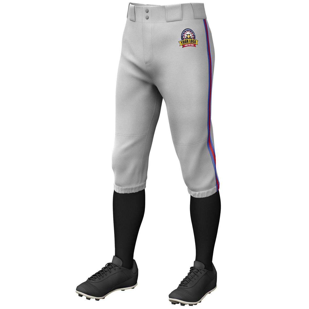 Custom Gray Royal Red-Royal Classic Fit Stretch Practice Knickers Baseball Pants