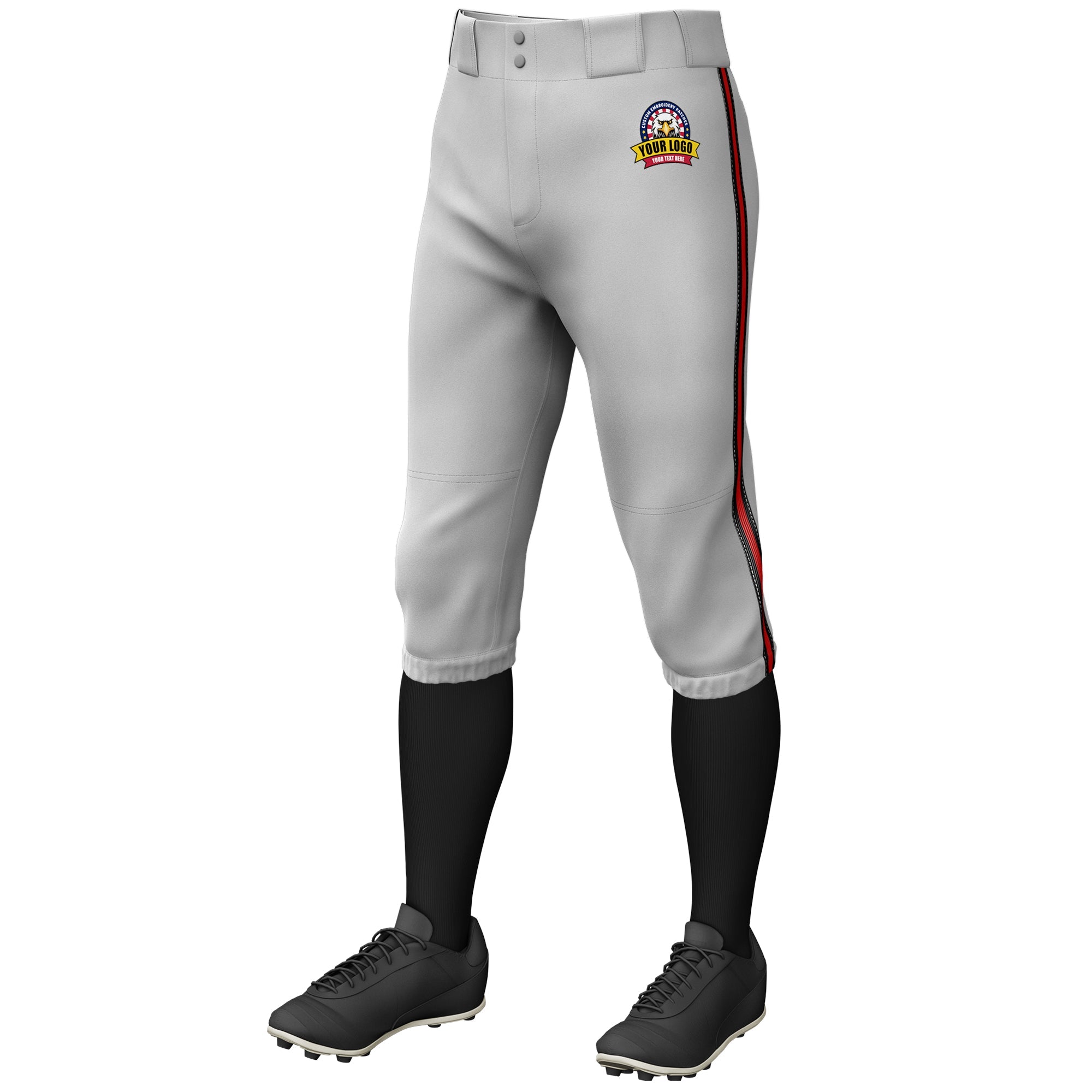 Custom Gray Black Red-Black Classic Fit Stretch Practice Knickers Baseball Pants