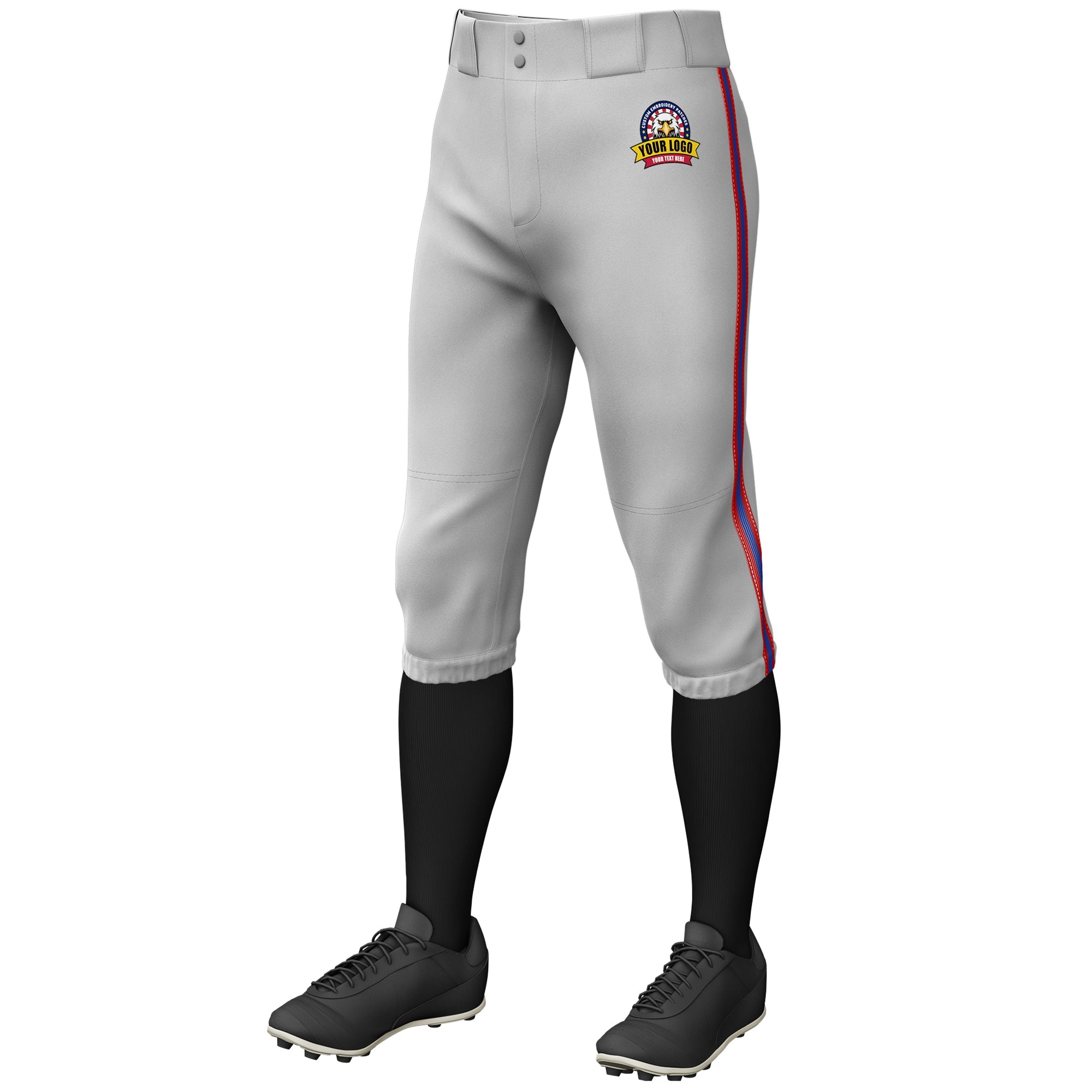 Custom Gray Red Royal-Red Classic Fit Stretch Practice Knickers Baseball Pants