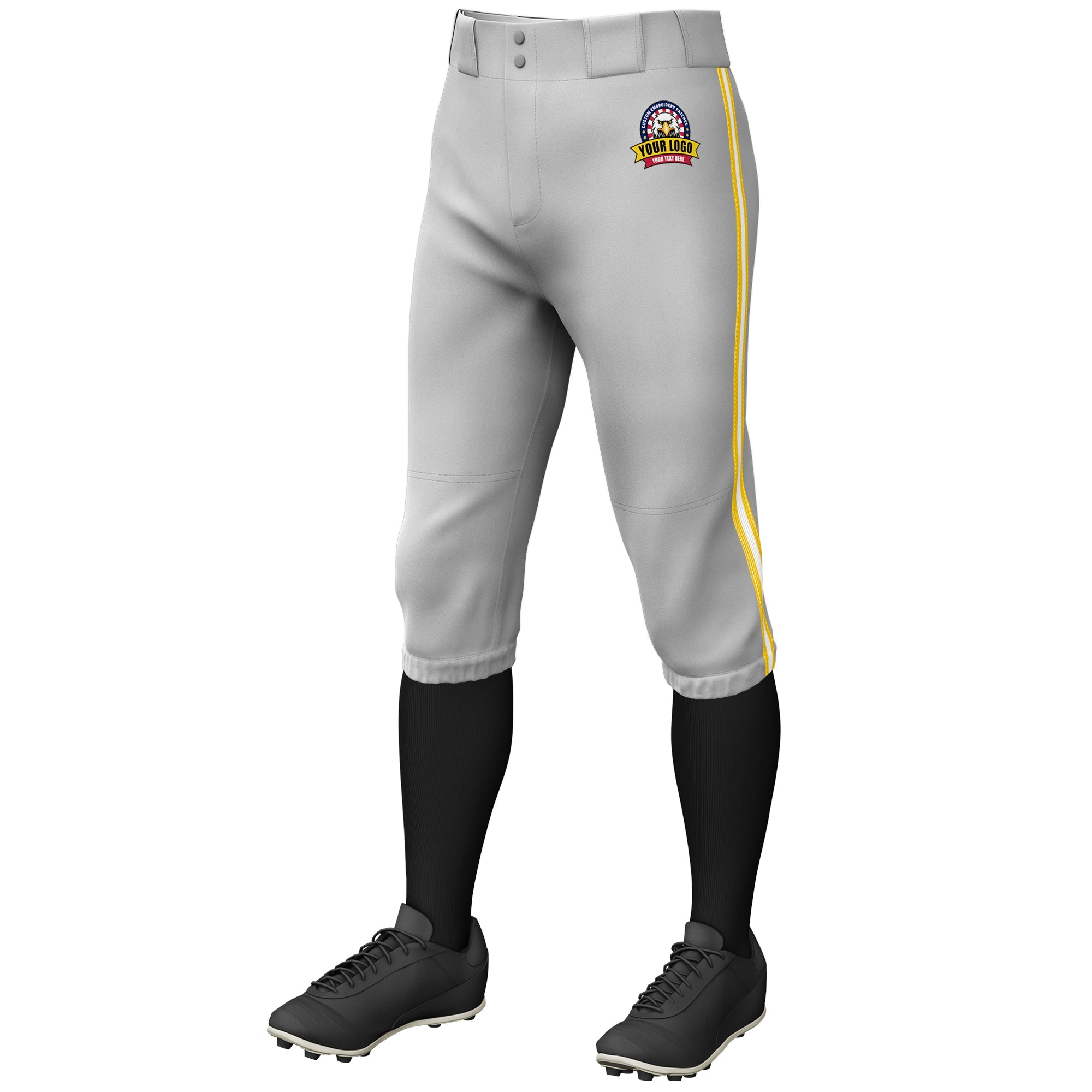 Custom Gray Gold White-Gold Classic Fit Stretch Practice Knickers Baseball Pants