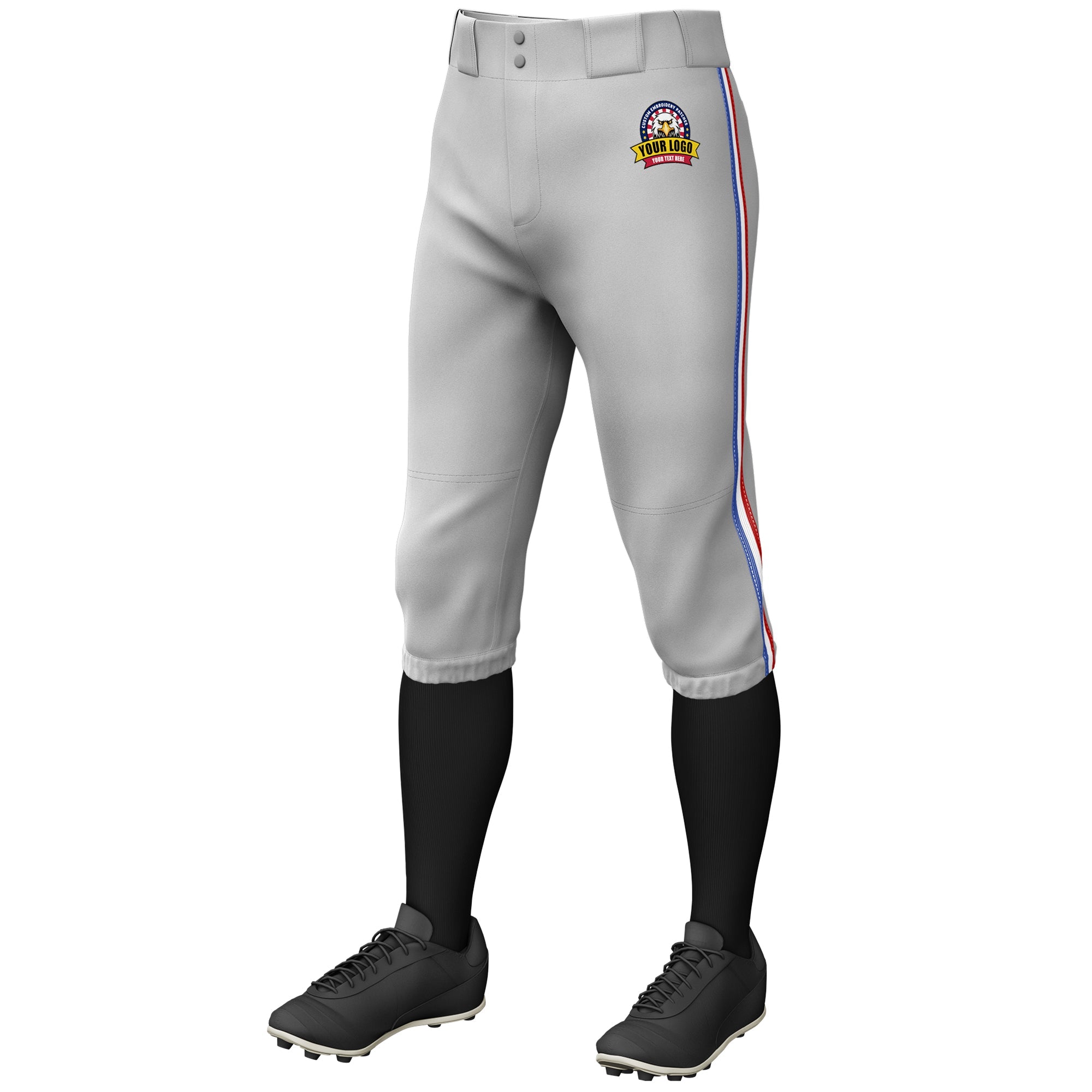 Custom Gray Royal White-Red Classic Fit Stretch Practice Knickers Baseball Pants