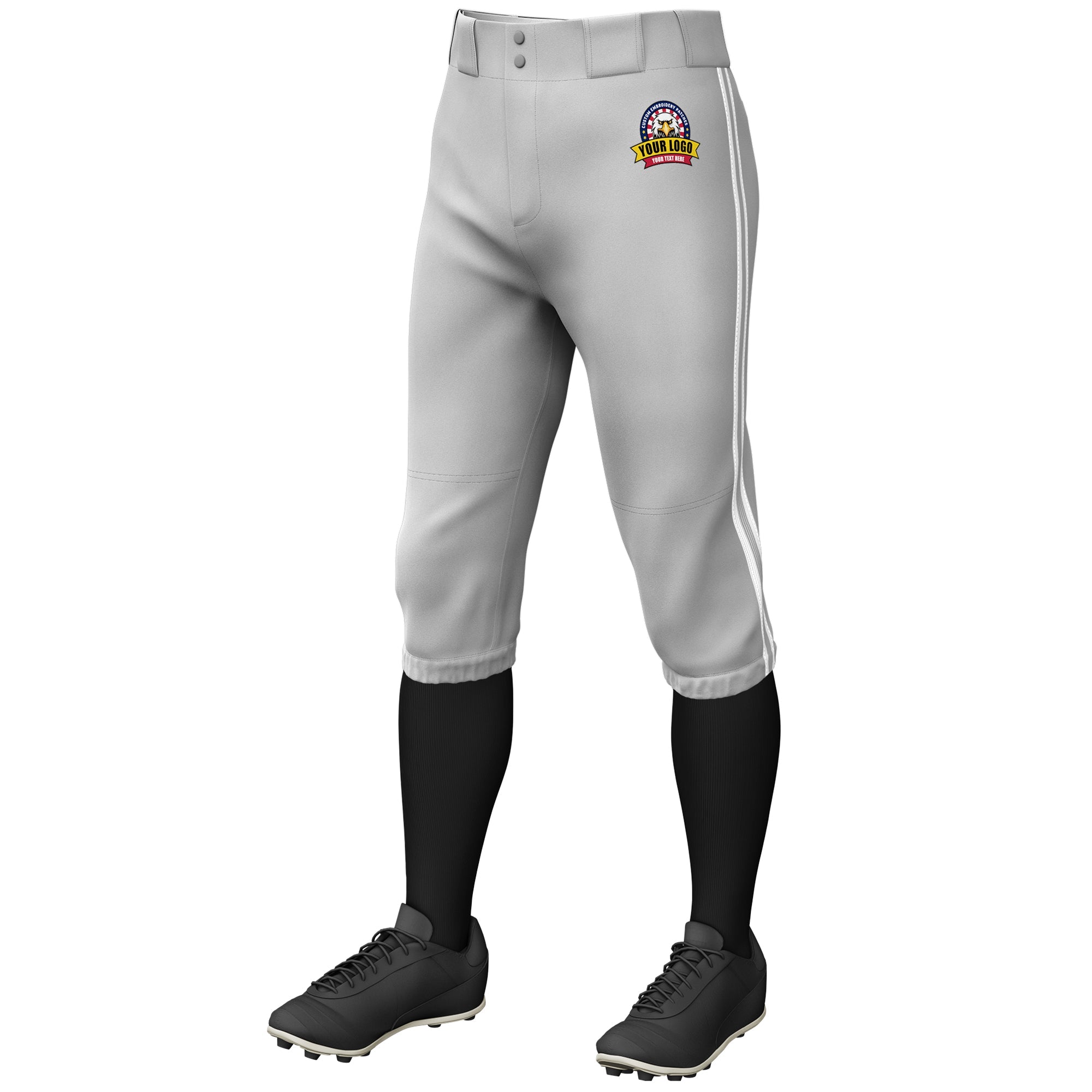 Custom Gray White Gray-White Classic Fit Stretch Practice Knickers Baseball Pants