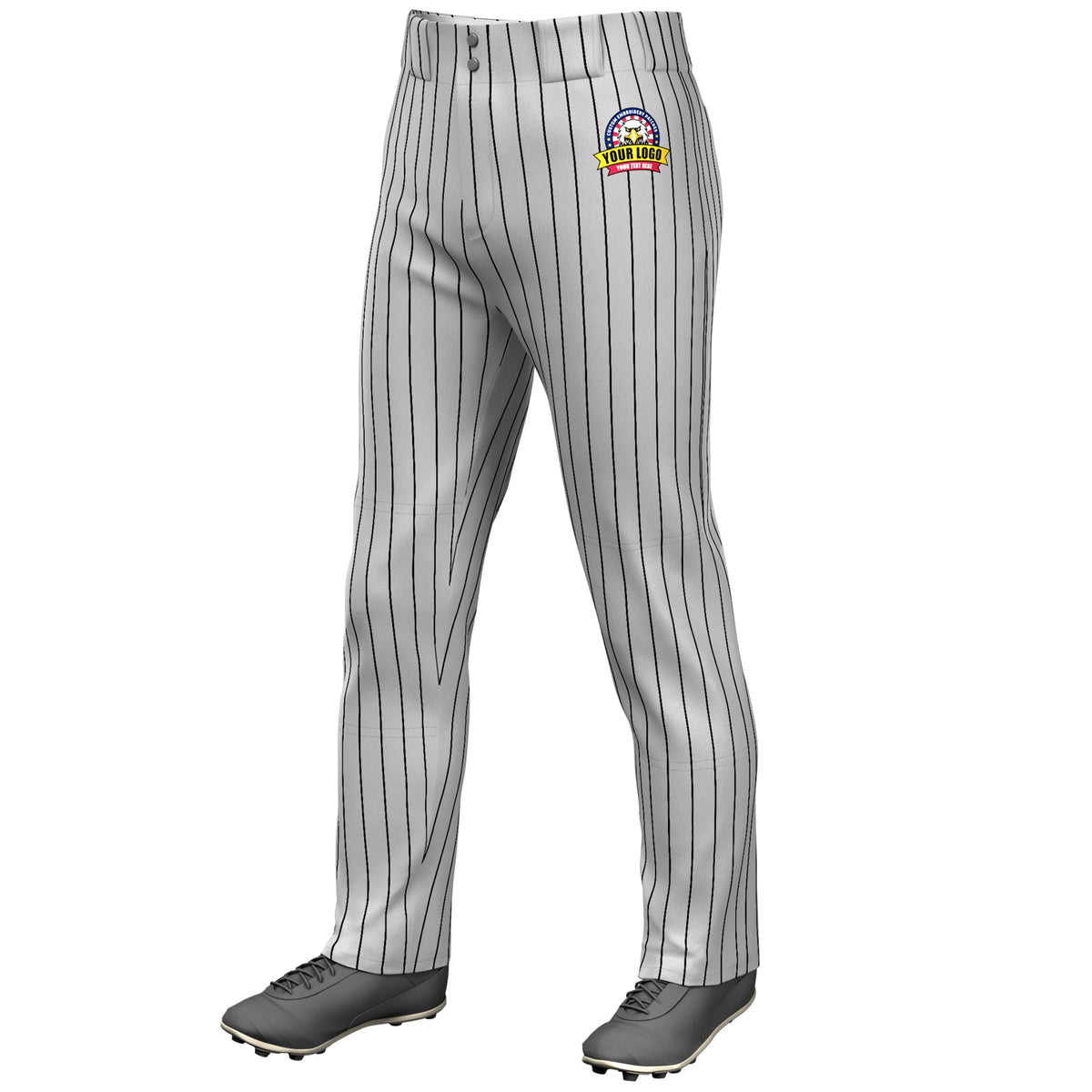 Custom Gray White Pinstripe Fit Stretch Practice Loose-fit Baseball Pants