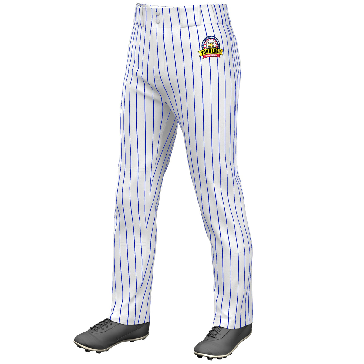 Custom White Royal Pinstripe Fit Stretch Practice Loose-fit Baseball Pants