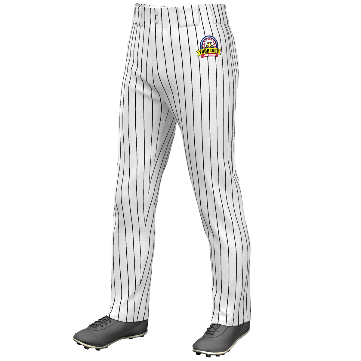 Custom White Black Pinstripe Fit Stretch Practice Loose-fit Baseball Pants
