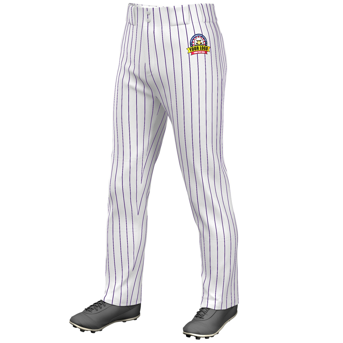 Custom White Purple Pinstripe Fit Stretch Practice Loose-fit Baseball Pants