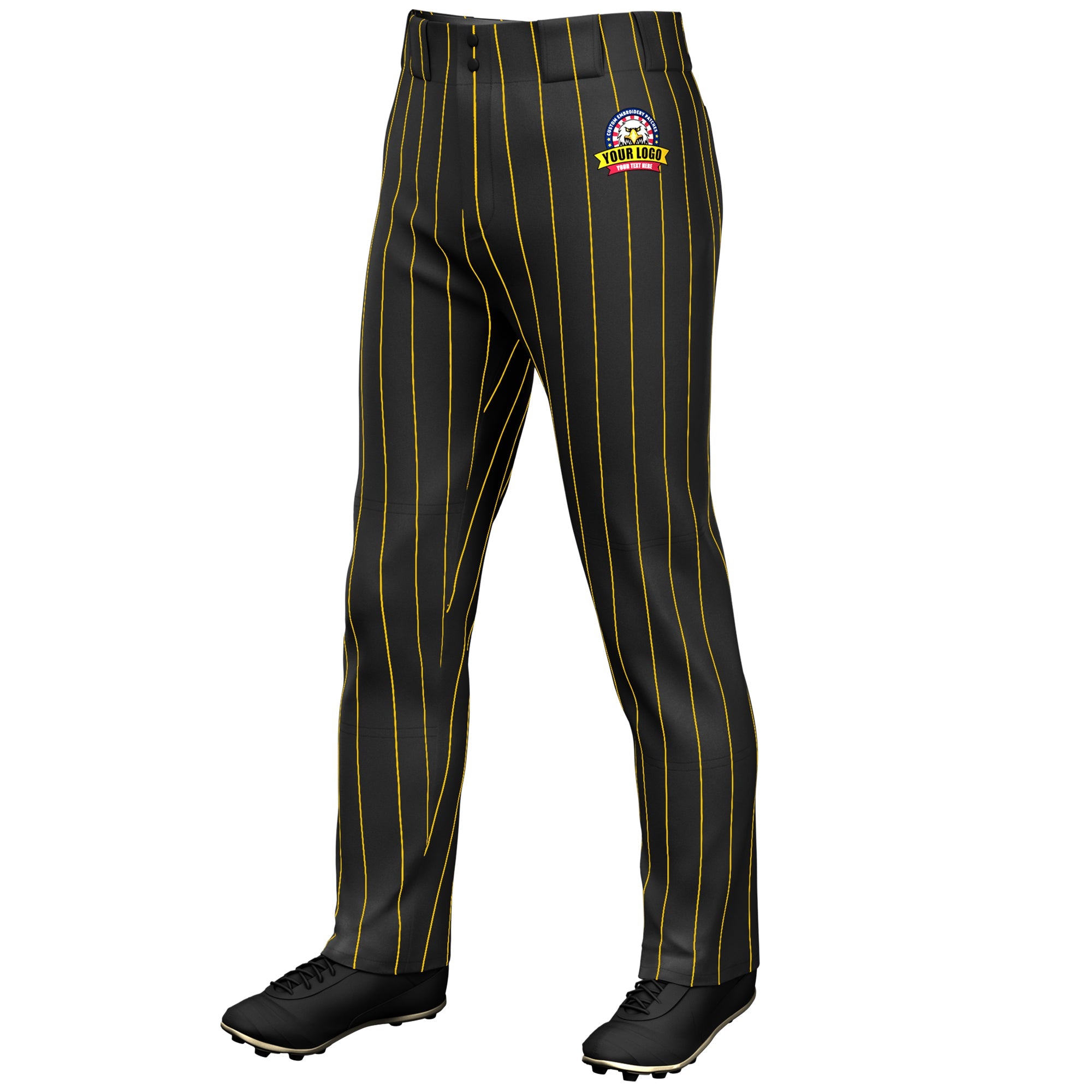 Custom Black Gold Pinstripe Fit Stretch Practice Loose-fit Baseball Pants