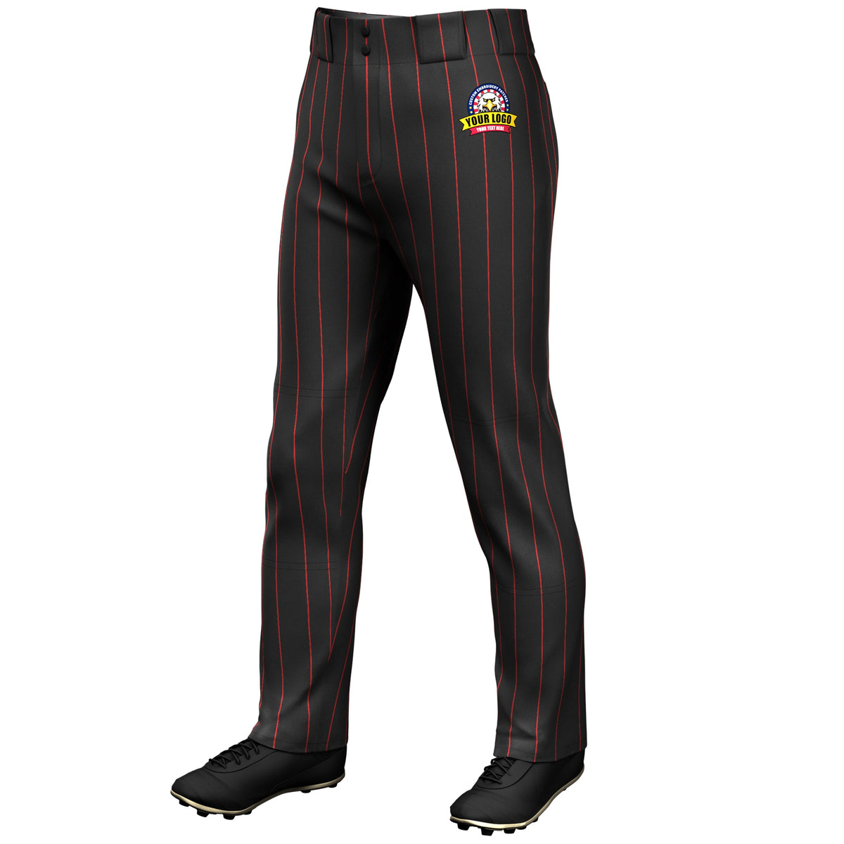 Custom Black Red Pinstripe Fit Stretch Practice Loose-fit Baseball Pants