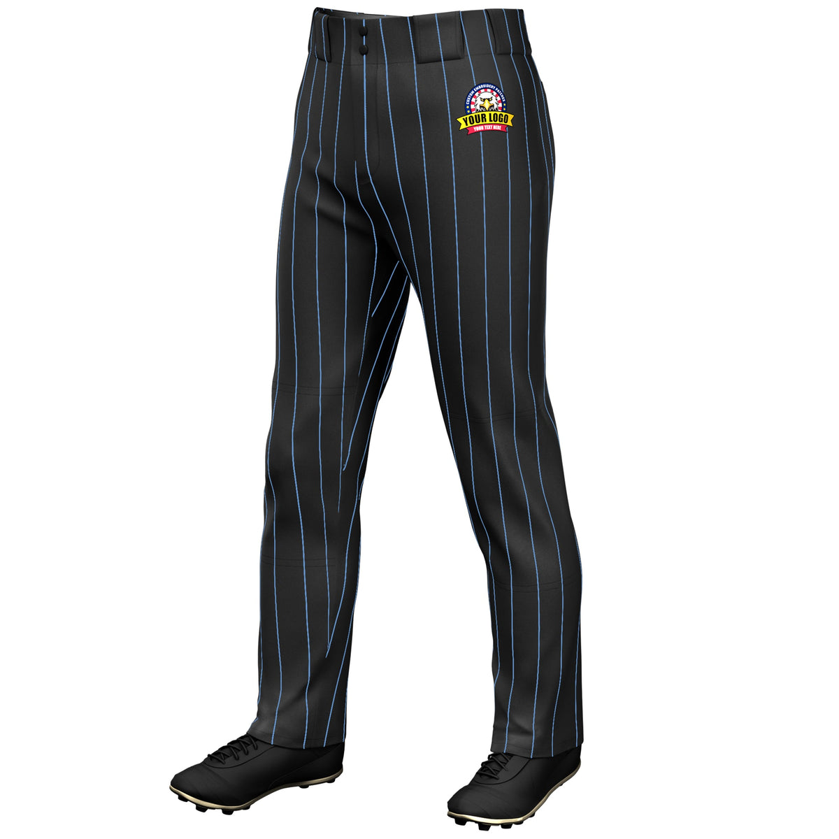 Custom Black Light Blue Pinstripe Fit Stretch Practice Loose-fit Baseball Pants