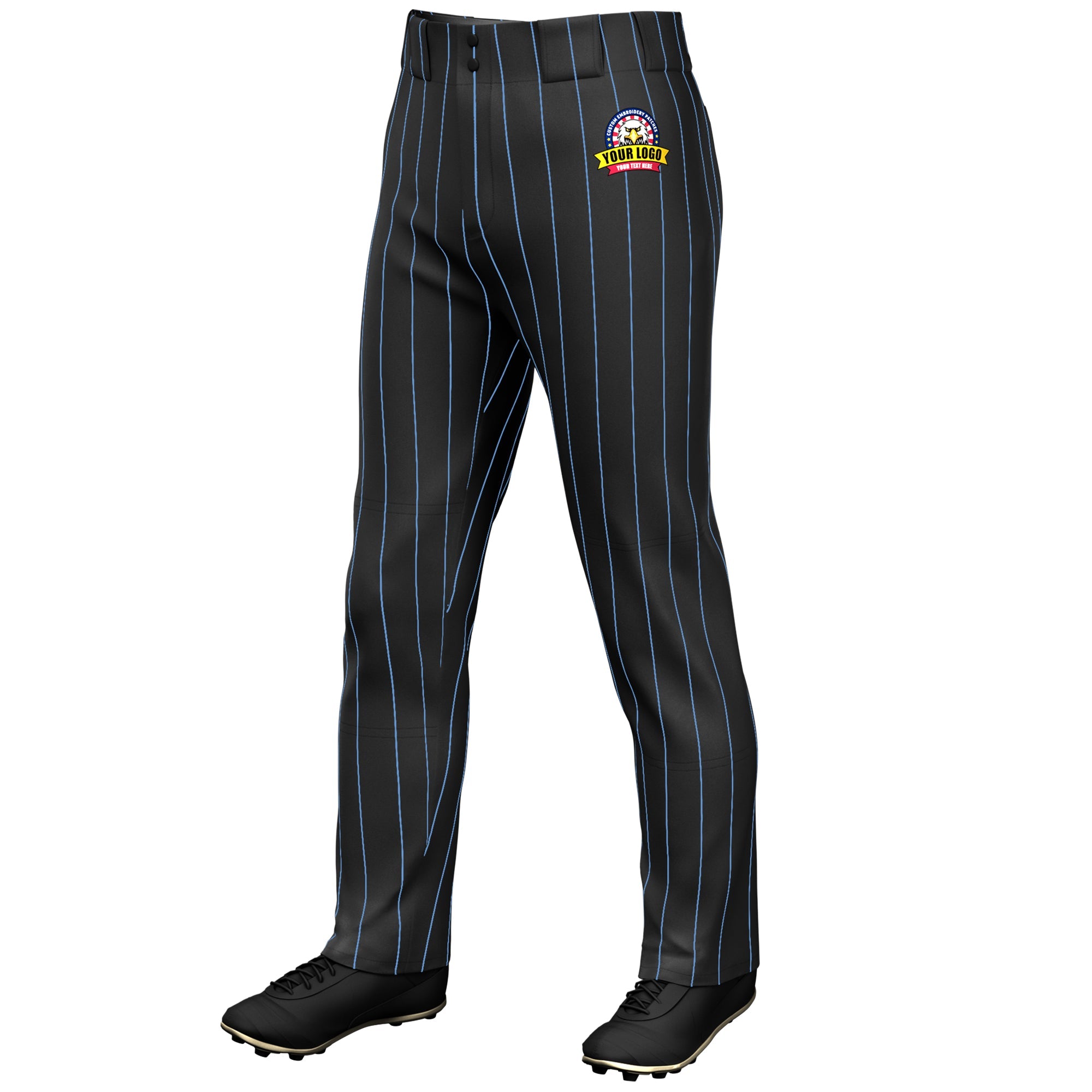 Custom Black Light Blue Pinstripe Fit Stretch Practice Loose-fit Baseball Pants
