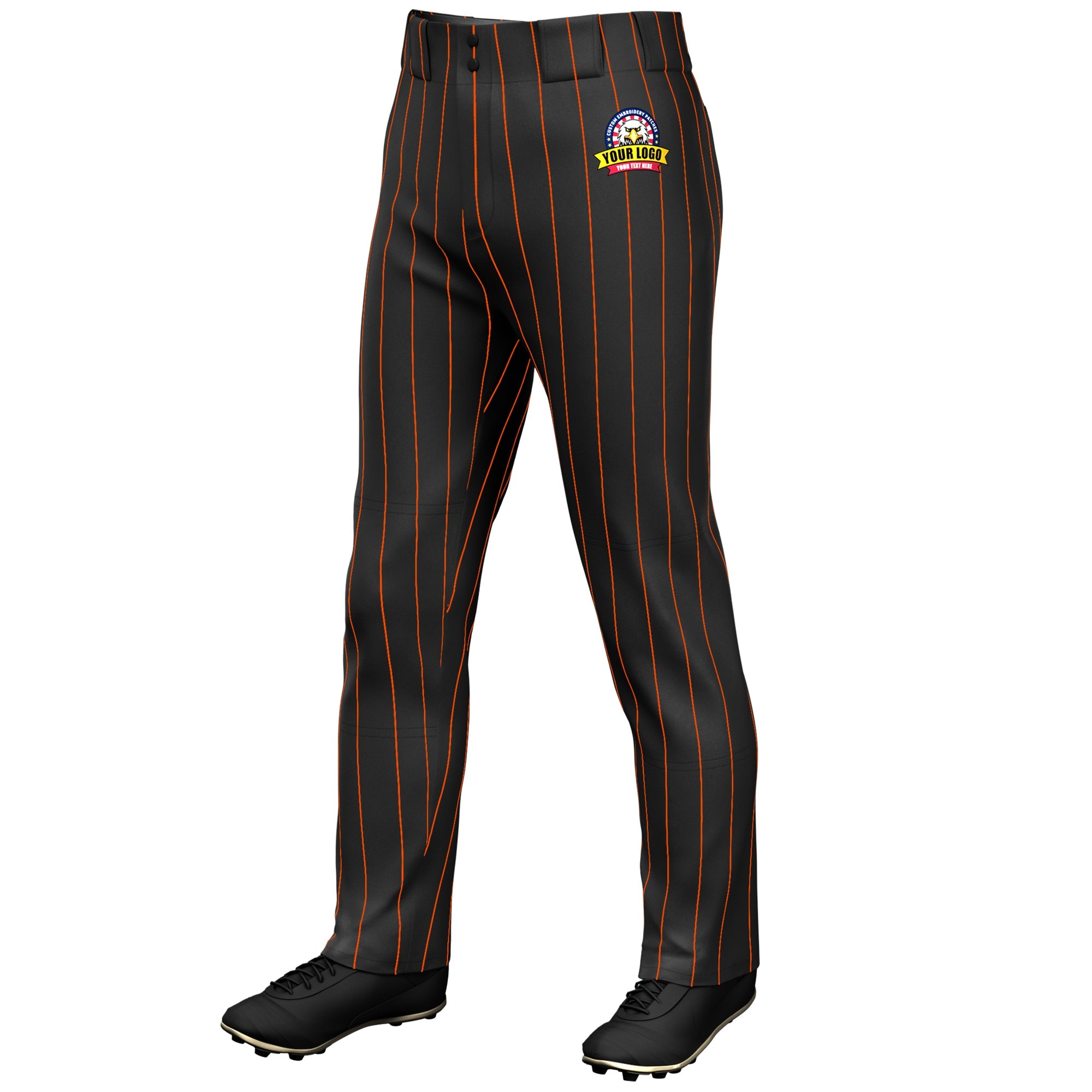 Custom Black Orange Pinstripe Fit Stretch Practice Loose-fit Baseball Pants