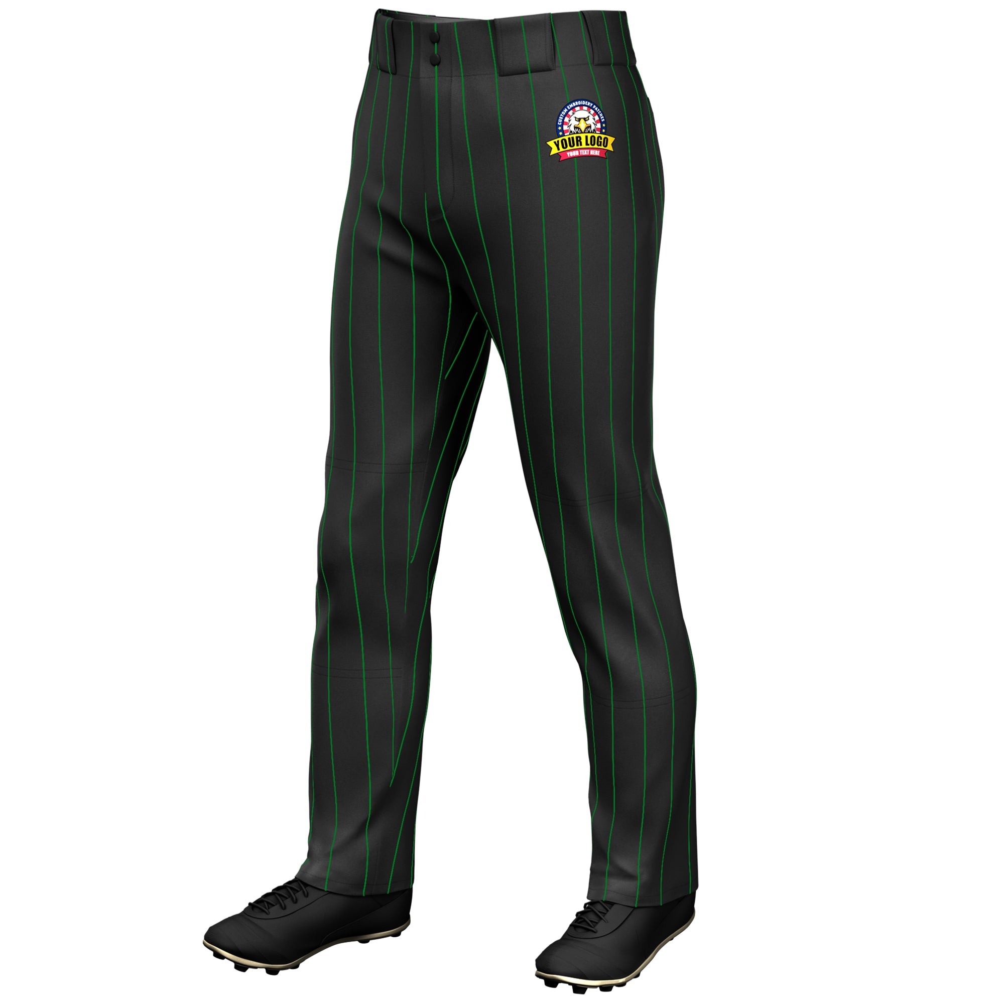 Custom Black Kelly Green Pinstripe Fit Stretch Practice Loose-fit Baseball Pants