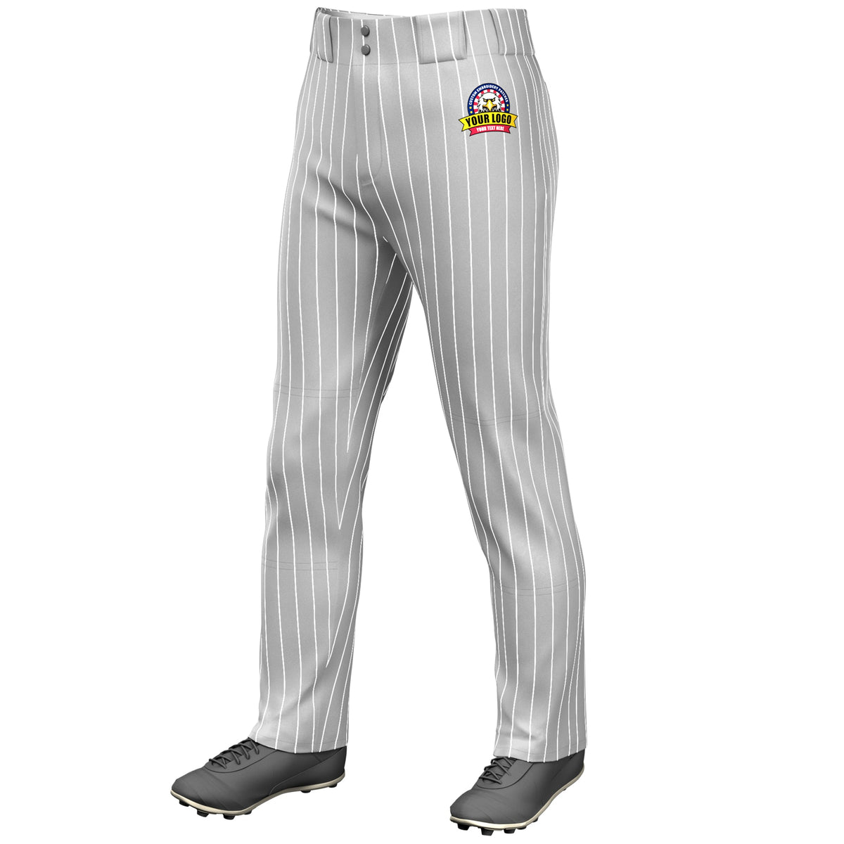 Custom Gray White Pinstripe Fit Stretch Practice Loose-fit Baseball Pants