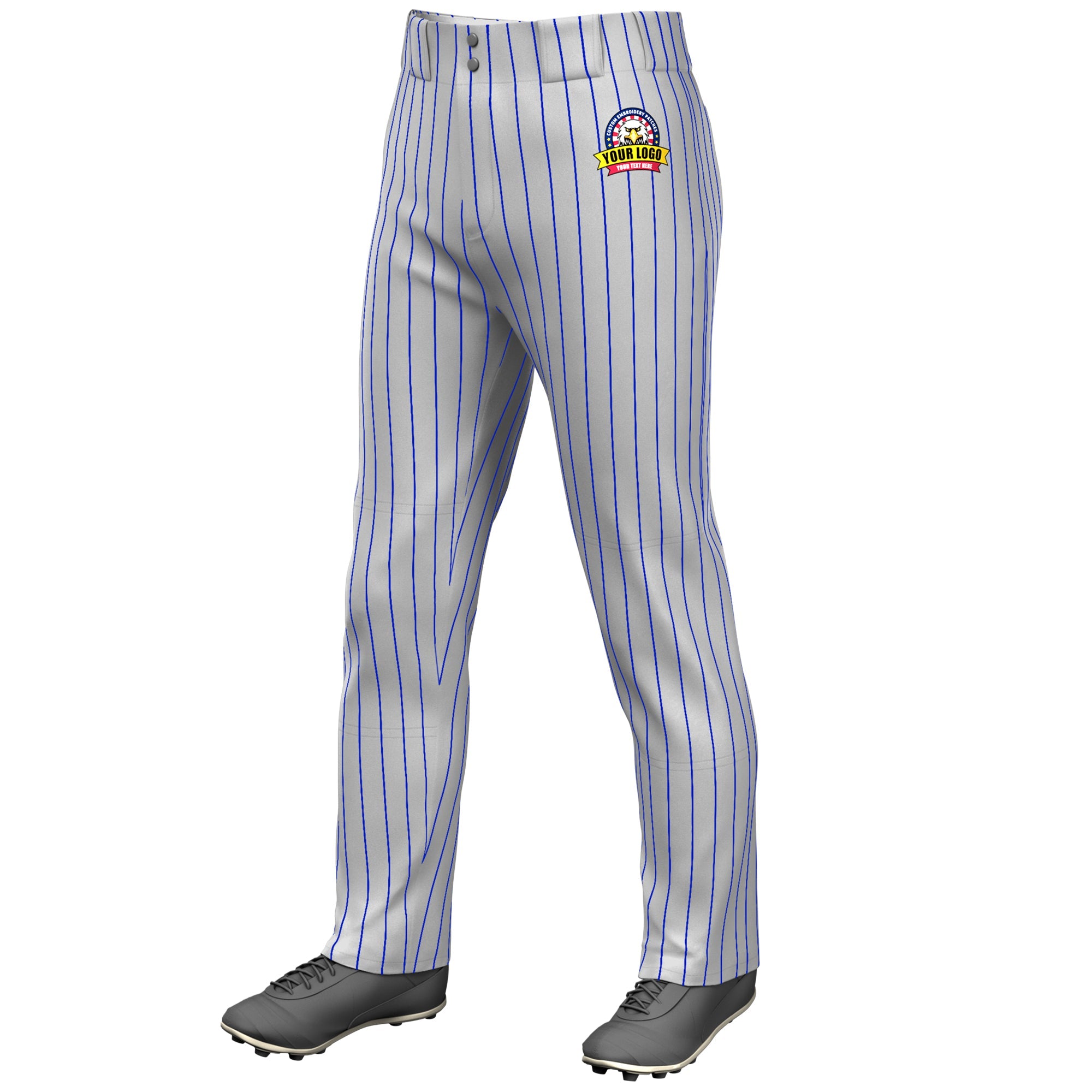 Custom Gray Royal Pinstripe Fit Stretch Practice Loose-fit Baseball Pants
