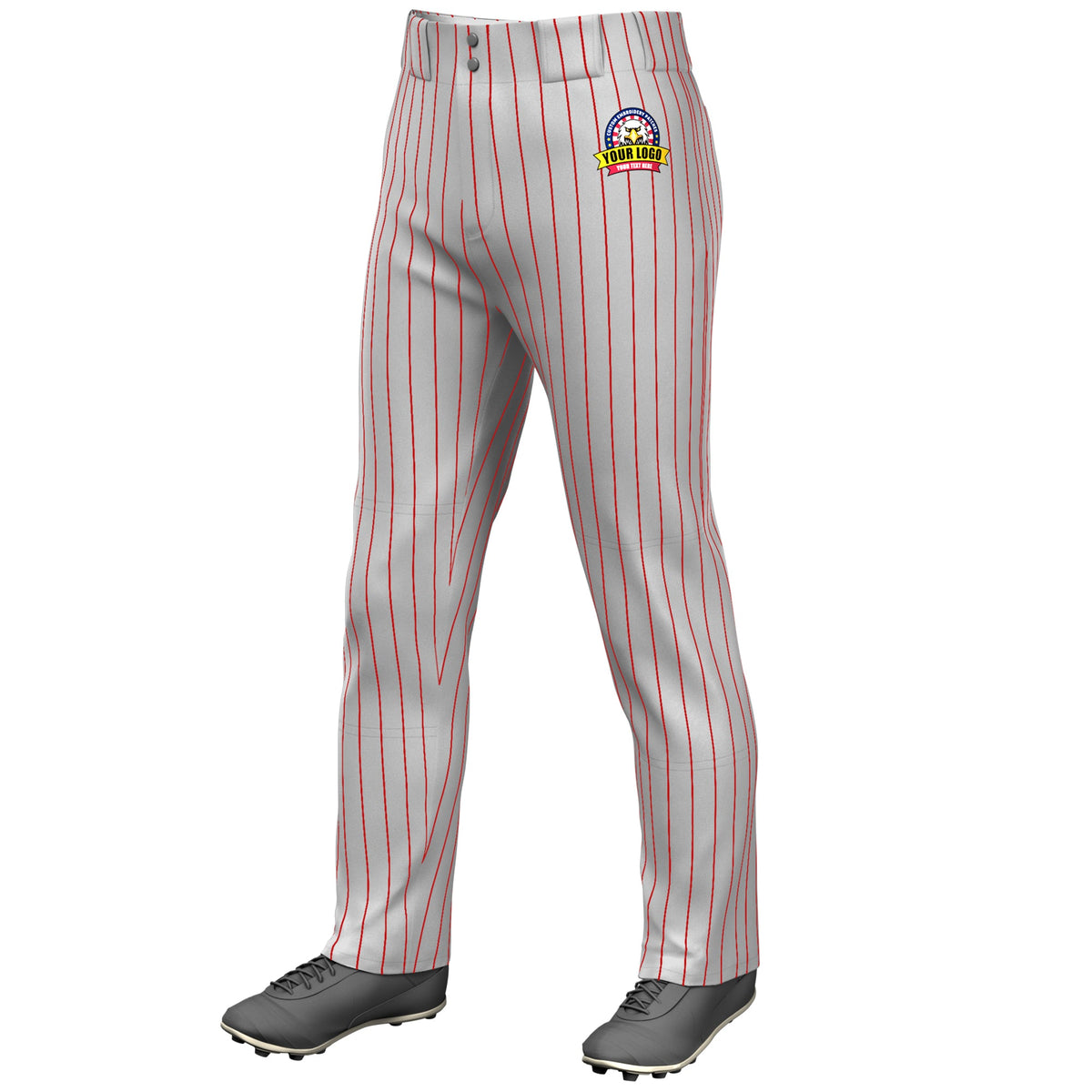 Custom Gray Red Pinstripe Fit Stretch Practice Loose-fit Baseball Pants