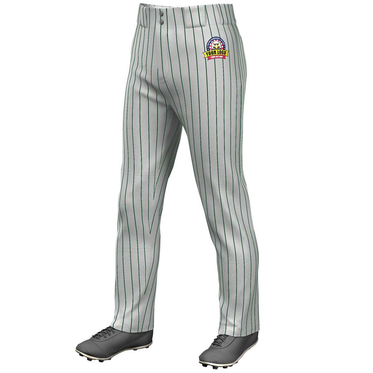 Custom Gray Kelly Green Pinstripe Fit Stretch Practice Loose-fit Baseball Pants