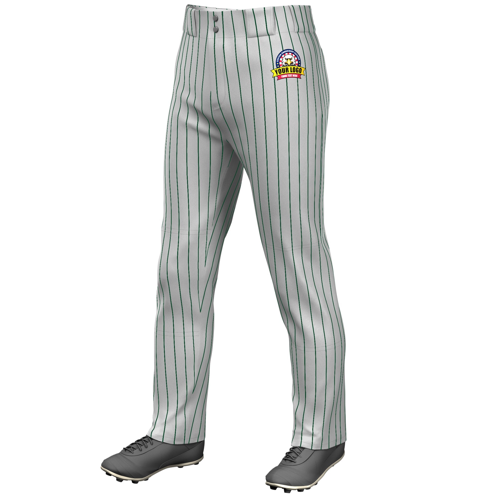 Custom Gray Kelly Green Pinstripe Fit Stretch Practice Loose-fit Baseball Pants
