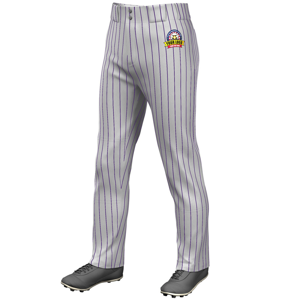 Custom Gray Purple Pinstripe Fit Stretch Practice Loose-fit Baseball Pants