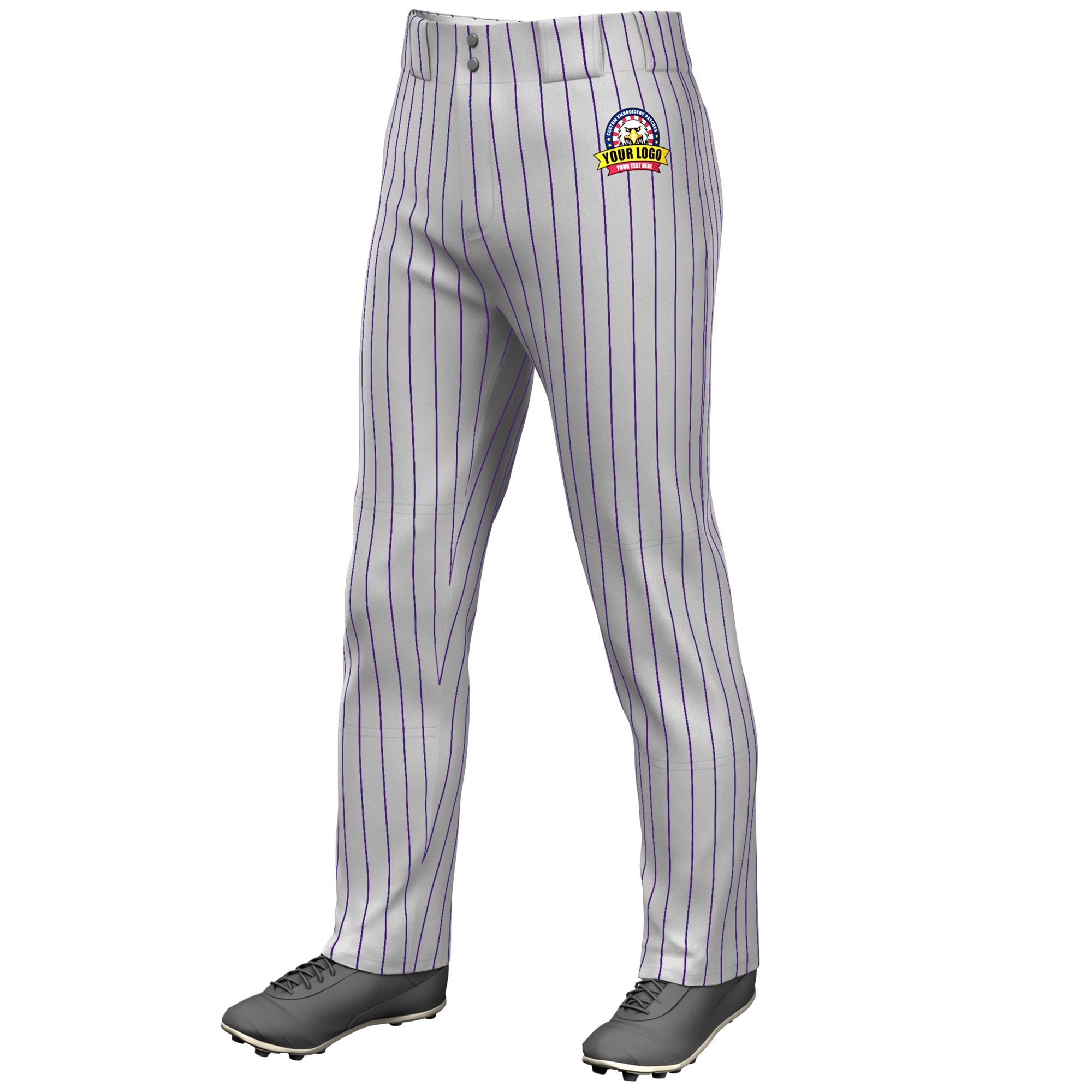 Custom Gray Purple Pinstripe Fit Stretch Practice Loose-fit Baseball Pants