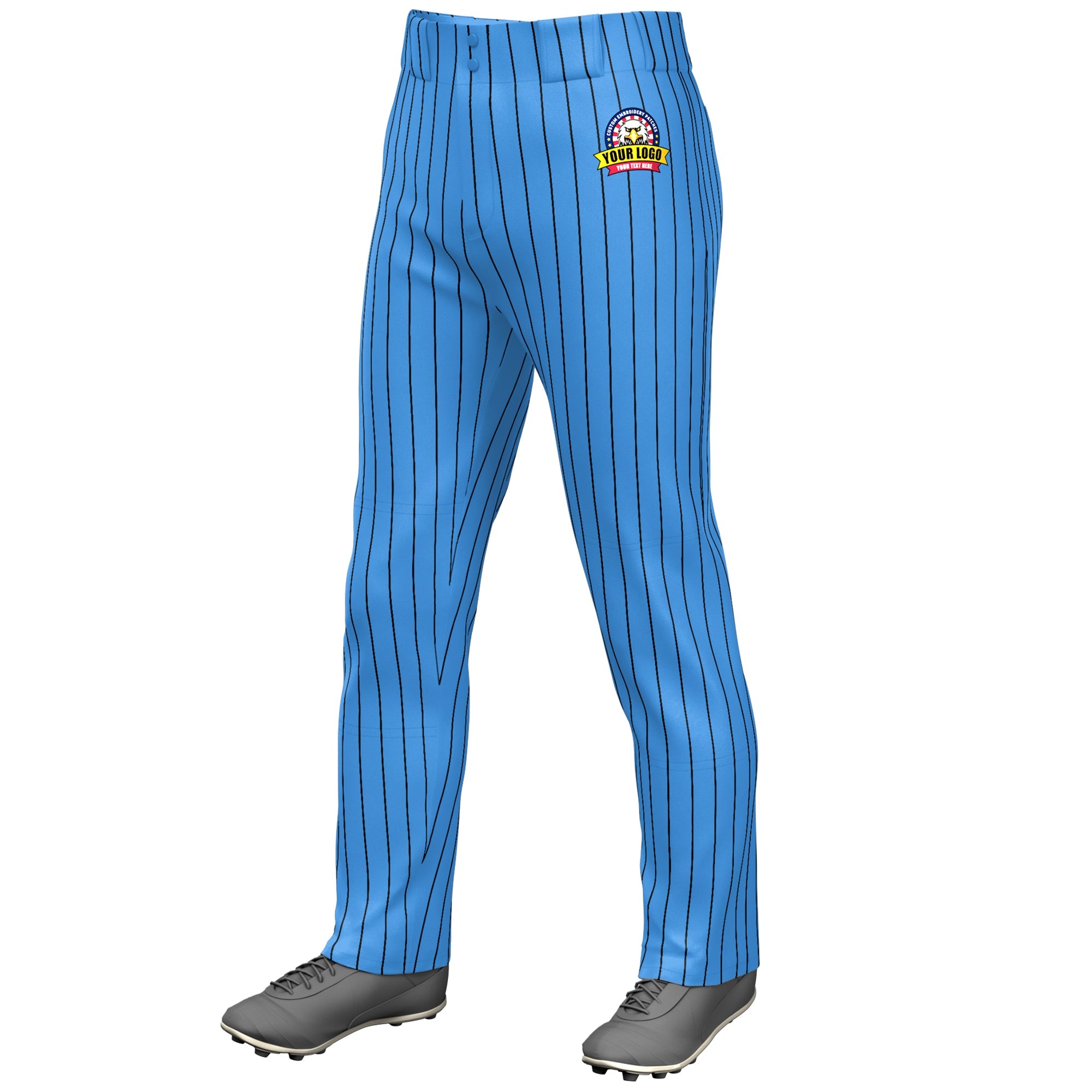 Custom Powder Blue Black Pinstripe Fit Stretch Practice Loose-fit Baseball Pants