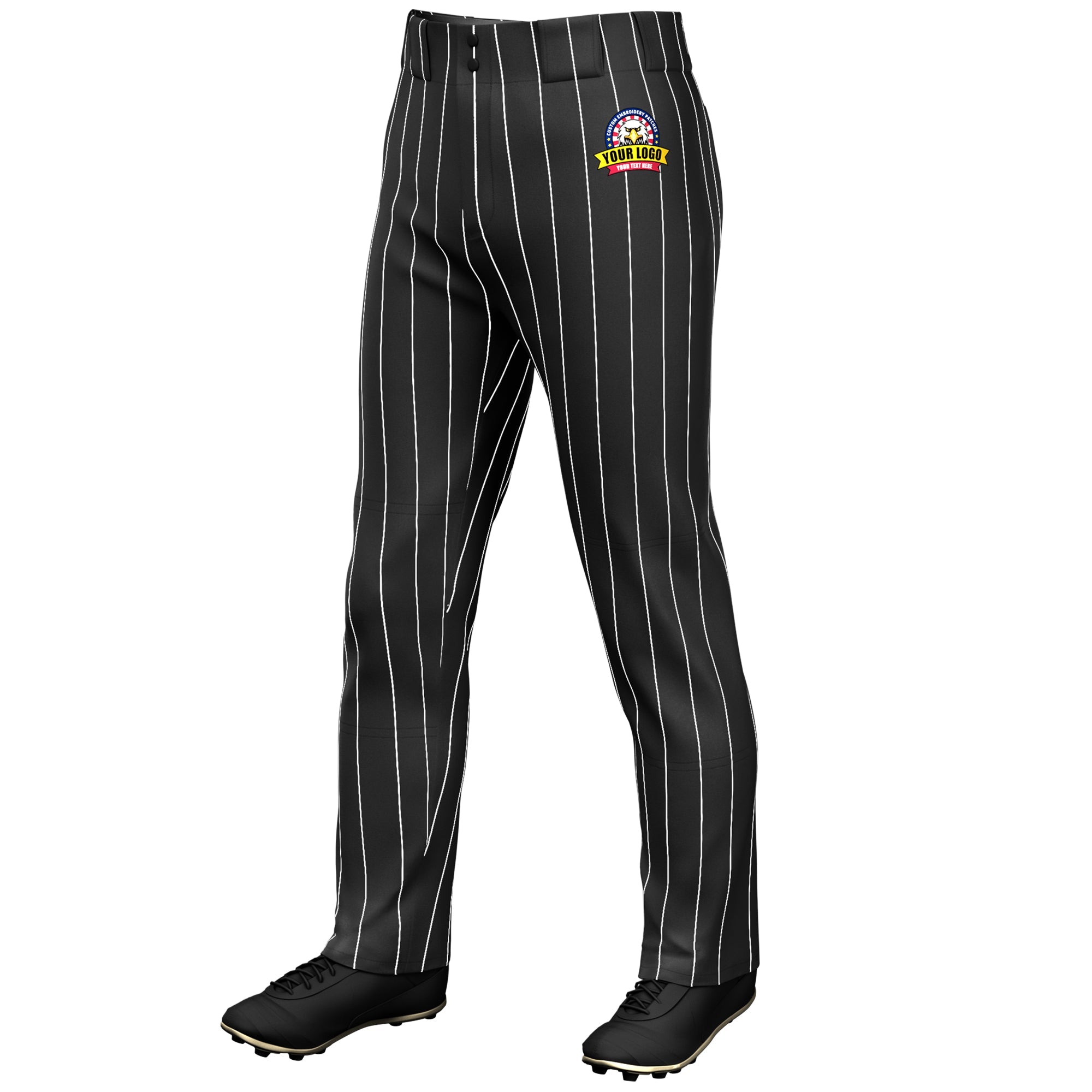 Custom Black White Pinstripe Fit Stretch Practice Loose-fit Baseball Pants