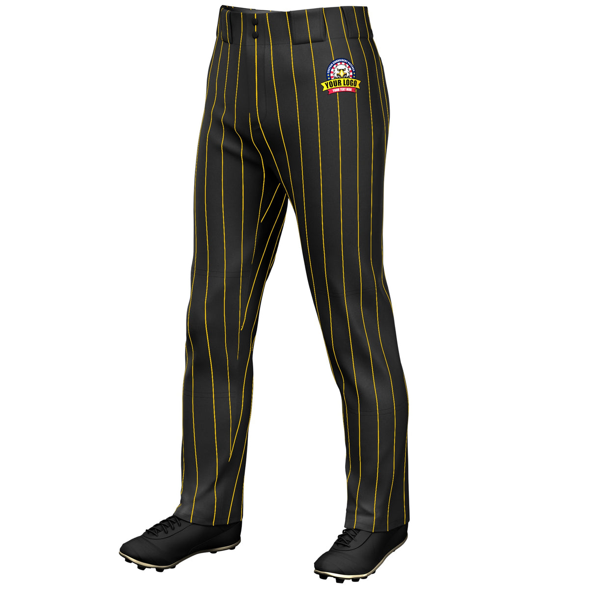 Black baseball pants for youth&amp;mens | yellow pinstripe