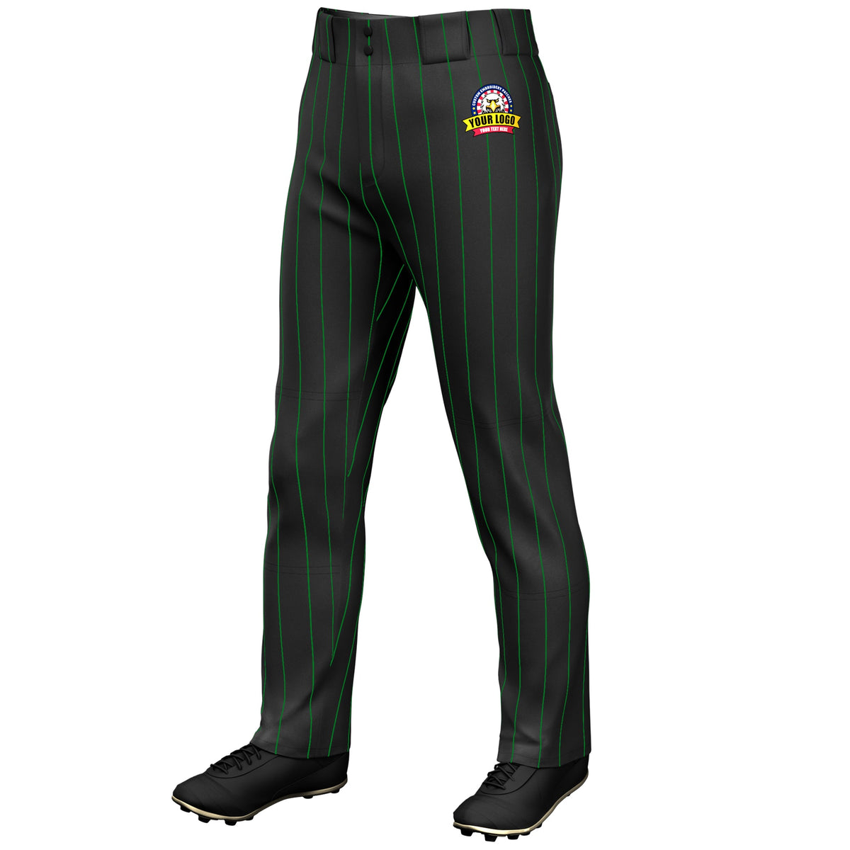 Custom Black Kelly Green Pinstripe Fit Stretch Practice Loose-fit Baseball Pants