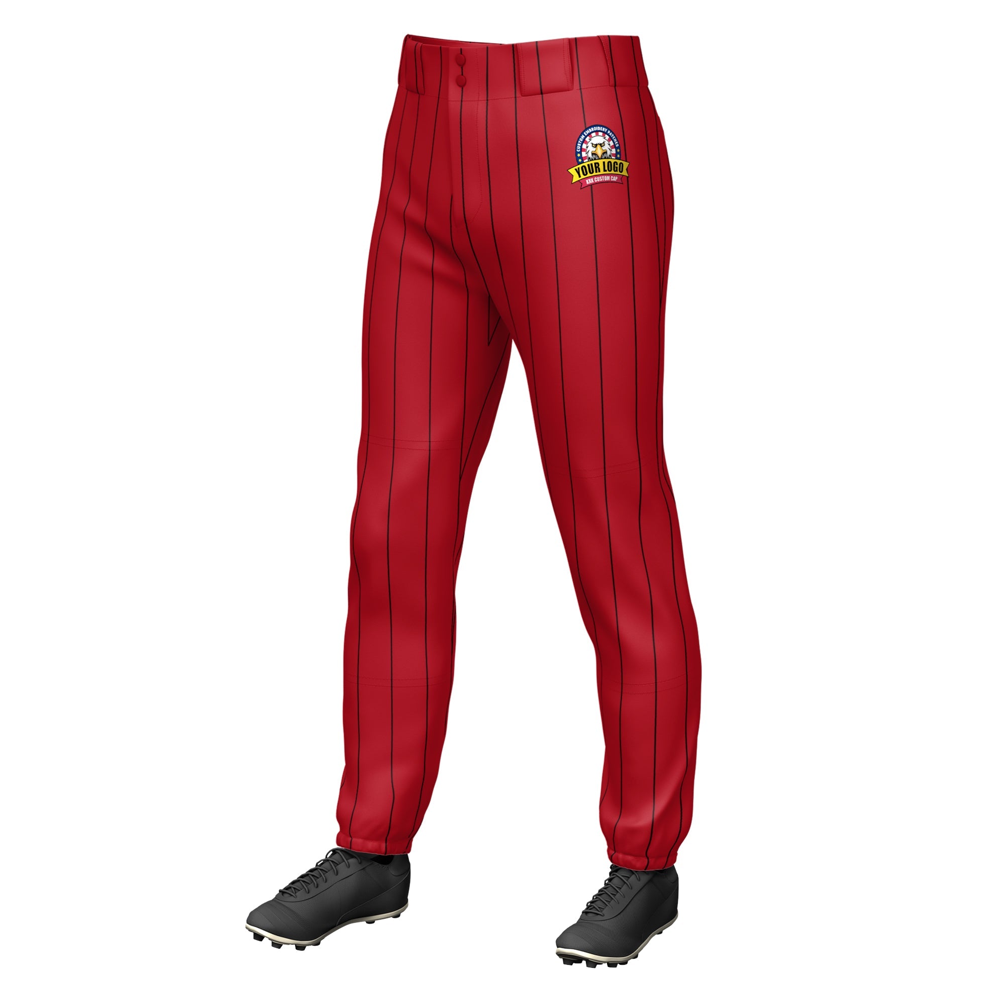 Custom Red Black Pinstripe Fit Stretch Practice Pull-up Baseball Pants