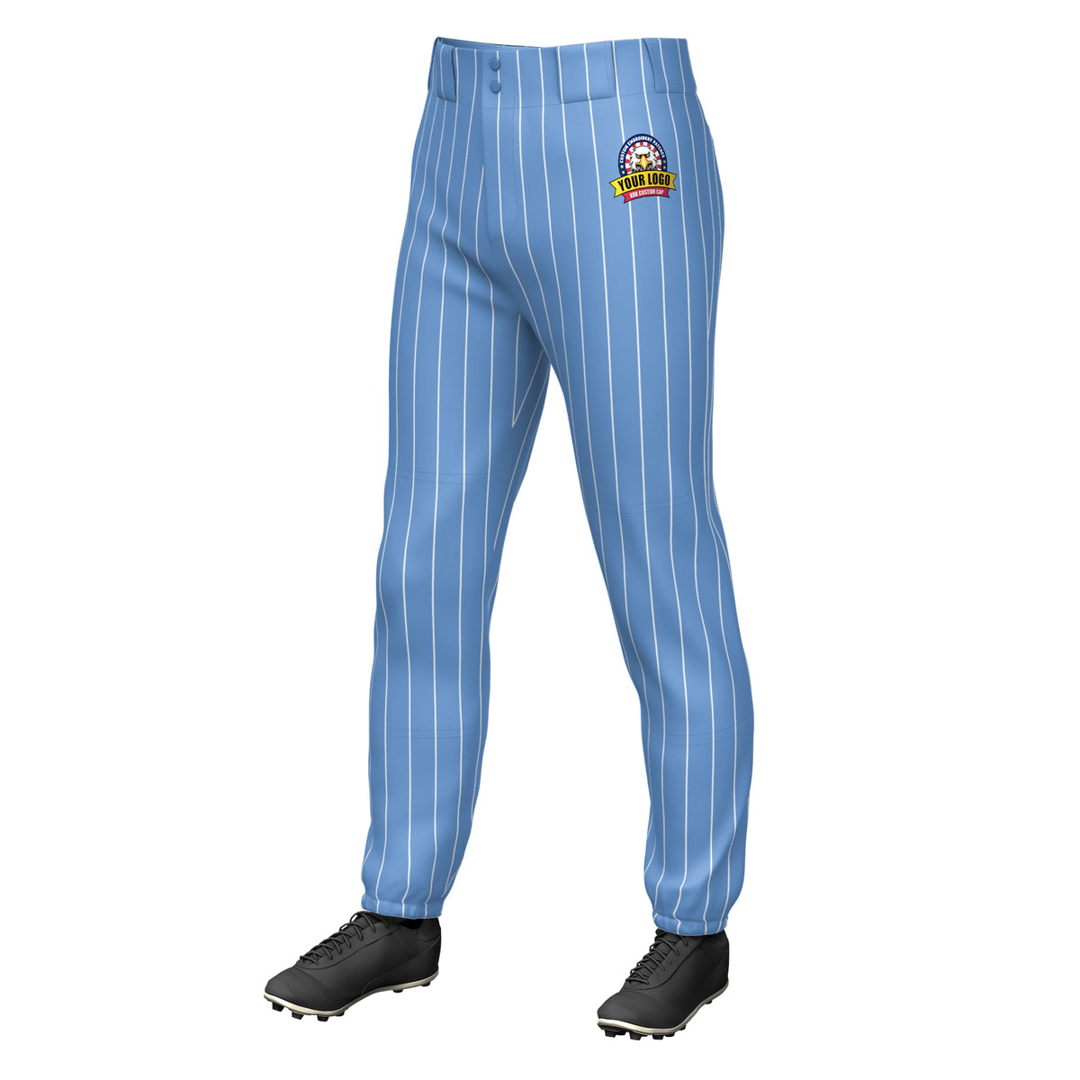 Custom Light Blue White Pinstripe Fit Stretch Practice Pull-up Baseball Pants