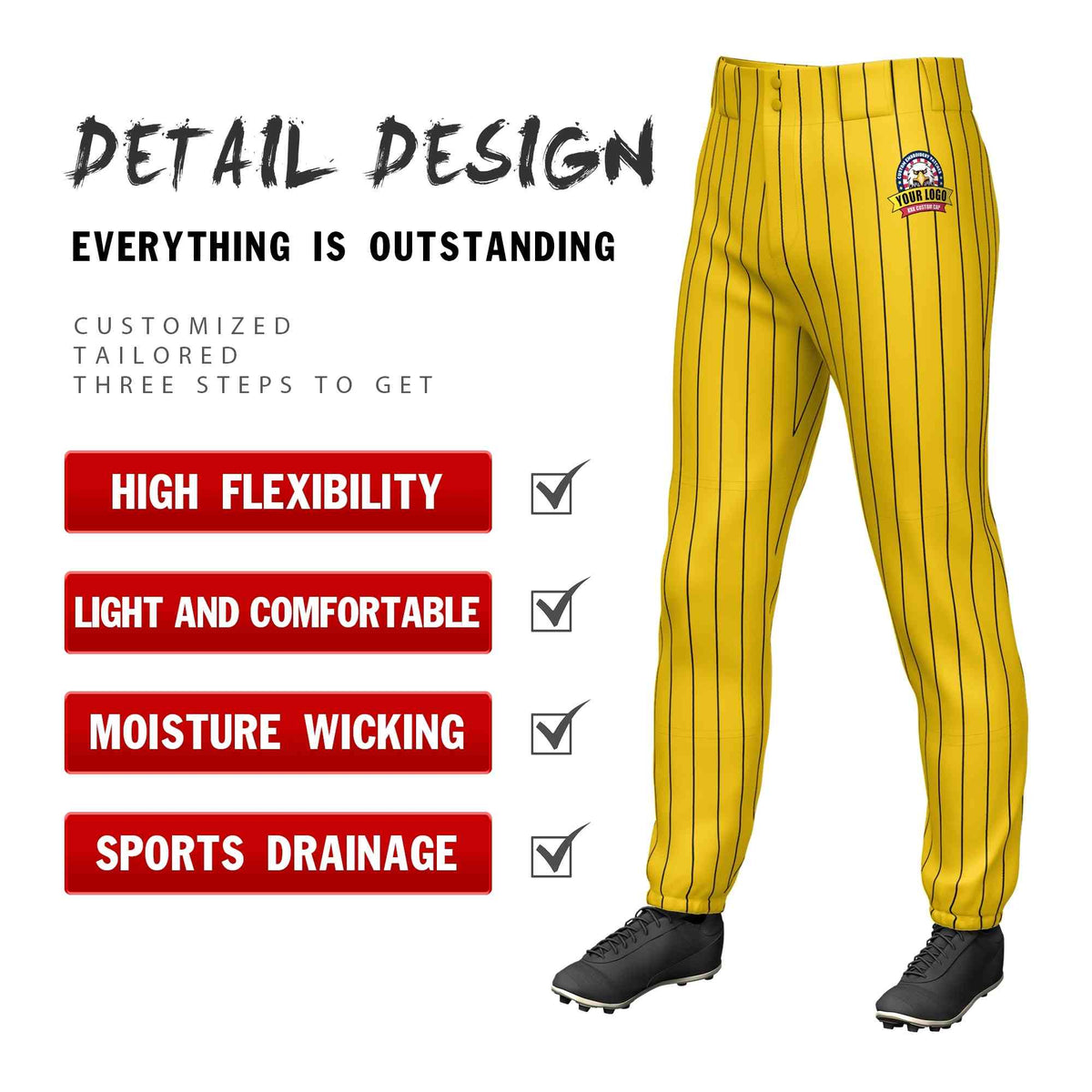 adults&amp;youth yellow baseball pants-detail design