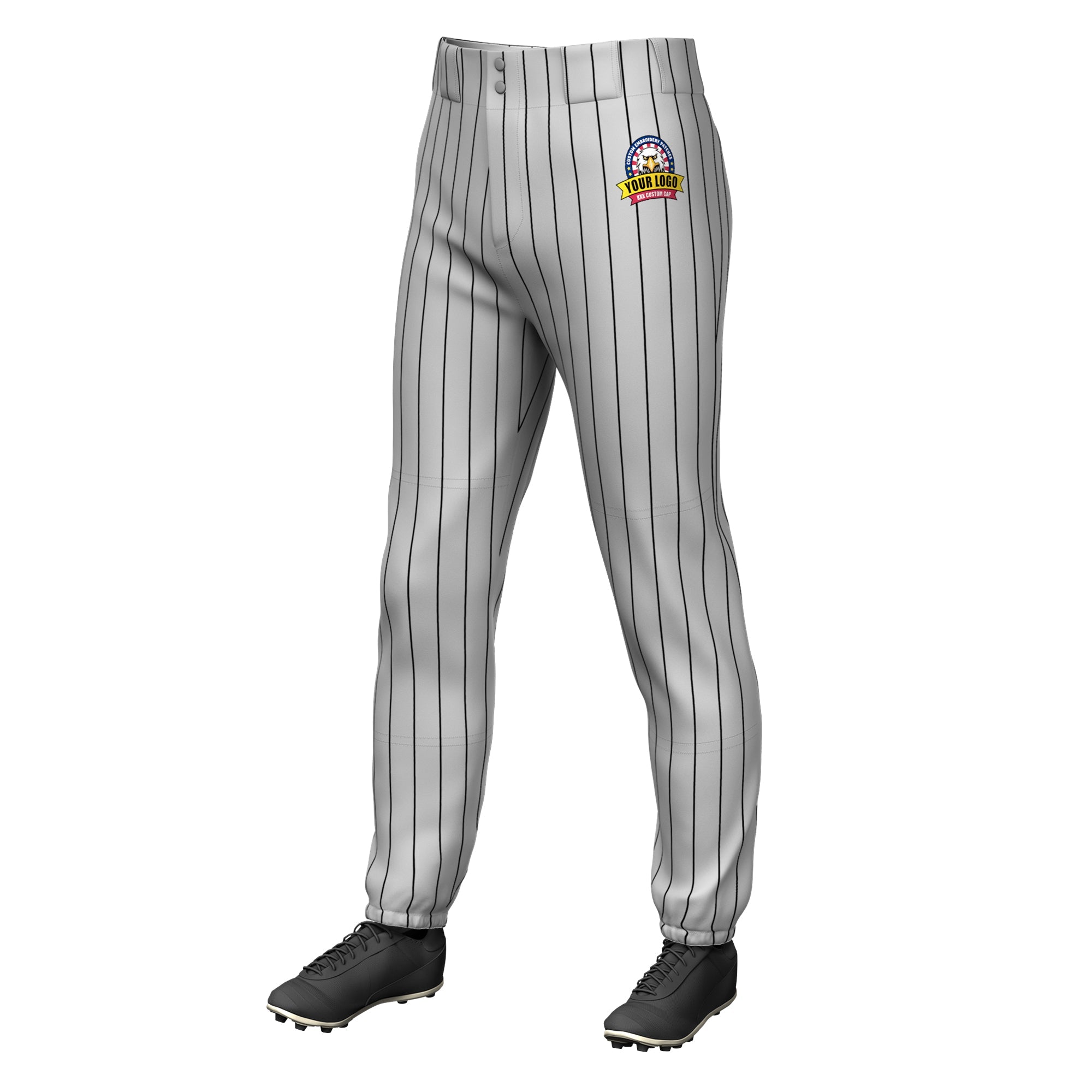 Custom Gray Black Pinstripe Fit Stretch Practice Pull-up Baseball Pants