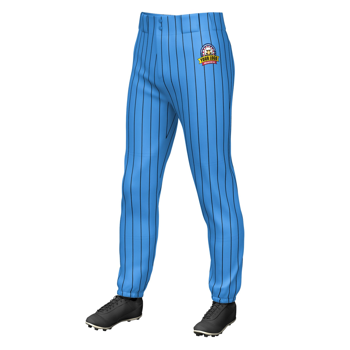 Custom Powder Blue Black Pinstripe Fit Stretch Practice Pull-up Baseball Pants