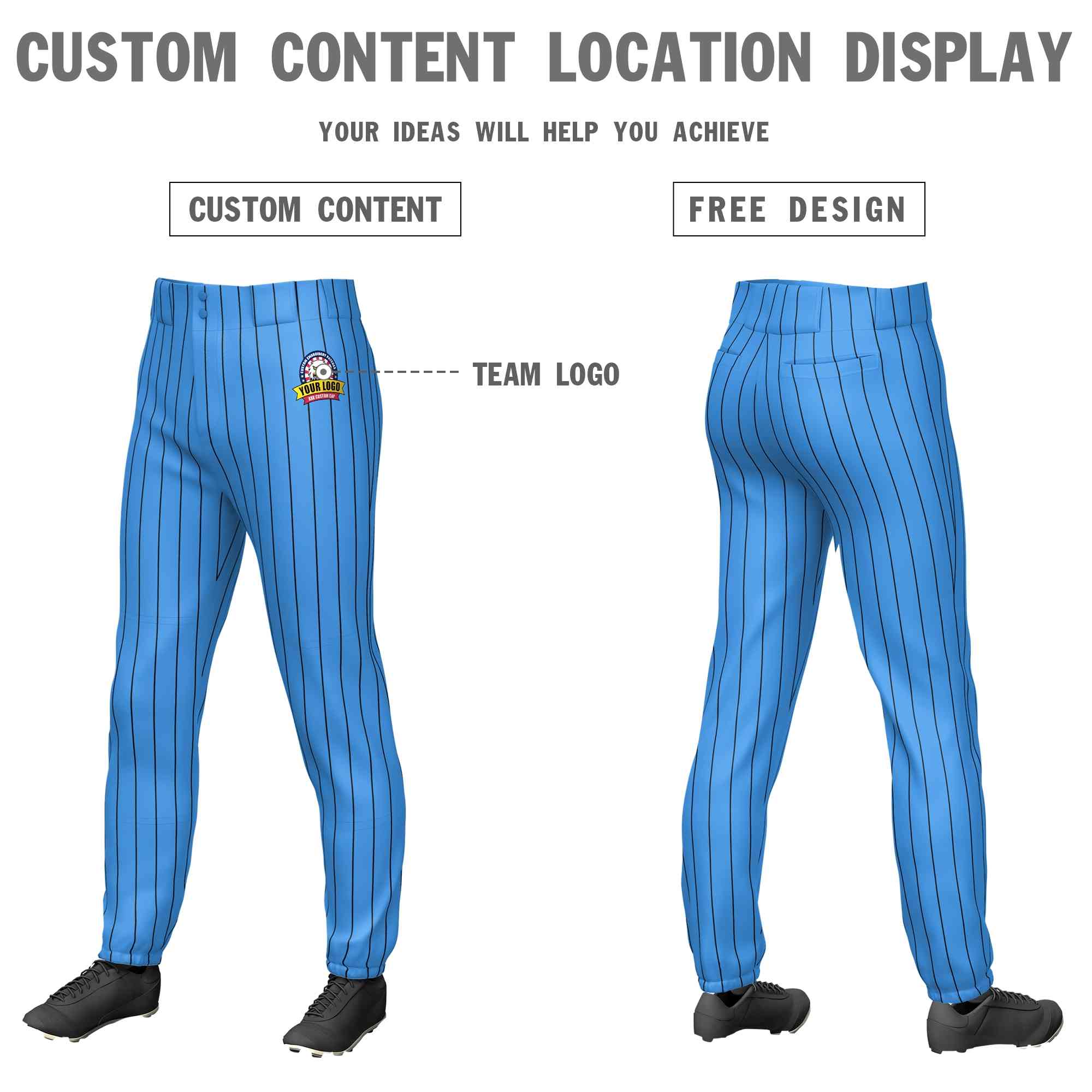 Custom Powder Blue Black Pinstripe Fit Stretch Practice Pull-up Baseball Pants