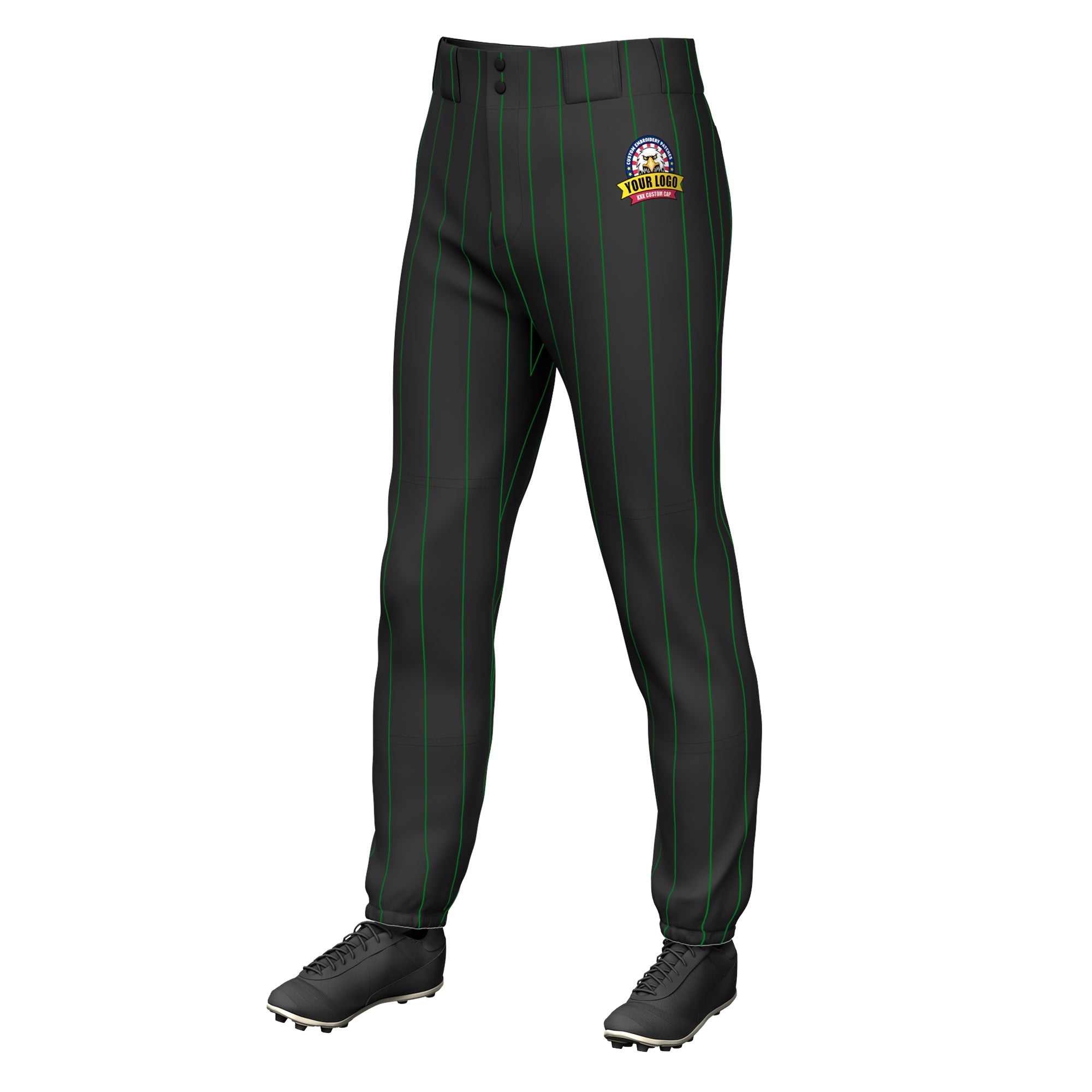 Custom Black Kelly Green Pinstripe Fit Stretch Practice Pull-up Baseball Pants