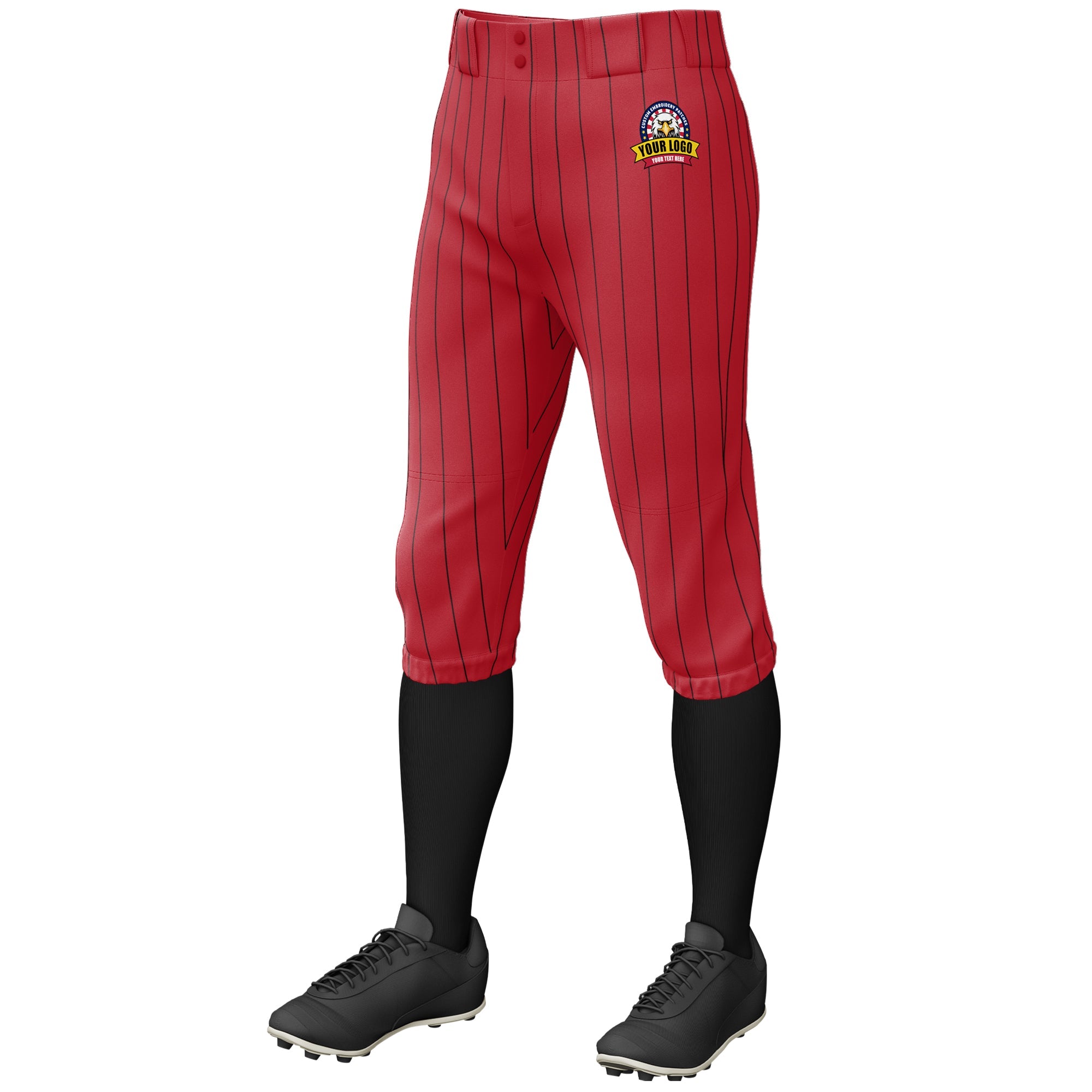 Custom Red Black Pinstripe Fit Stretch Practice Knickers Baseball Pants
