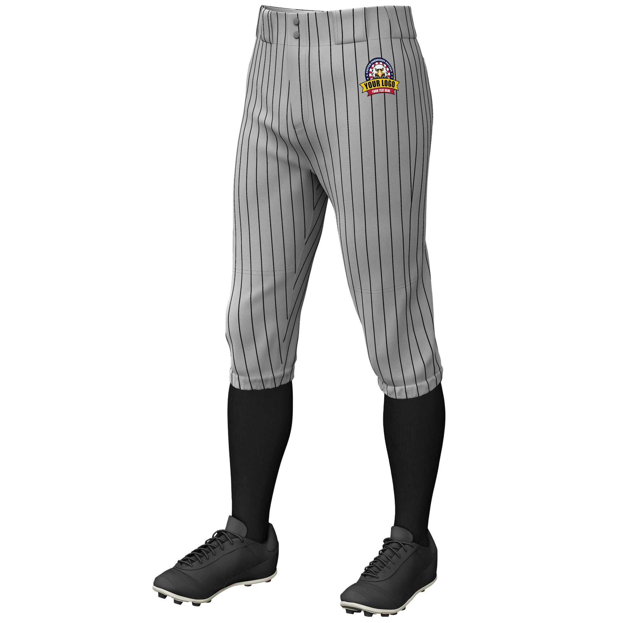 Custom Gray Black Pinstripe Fit Stretch Practice Knickers Baseball Pants