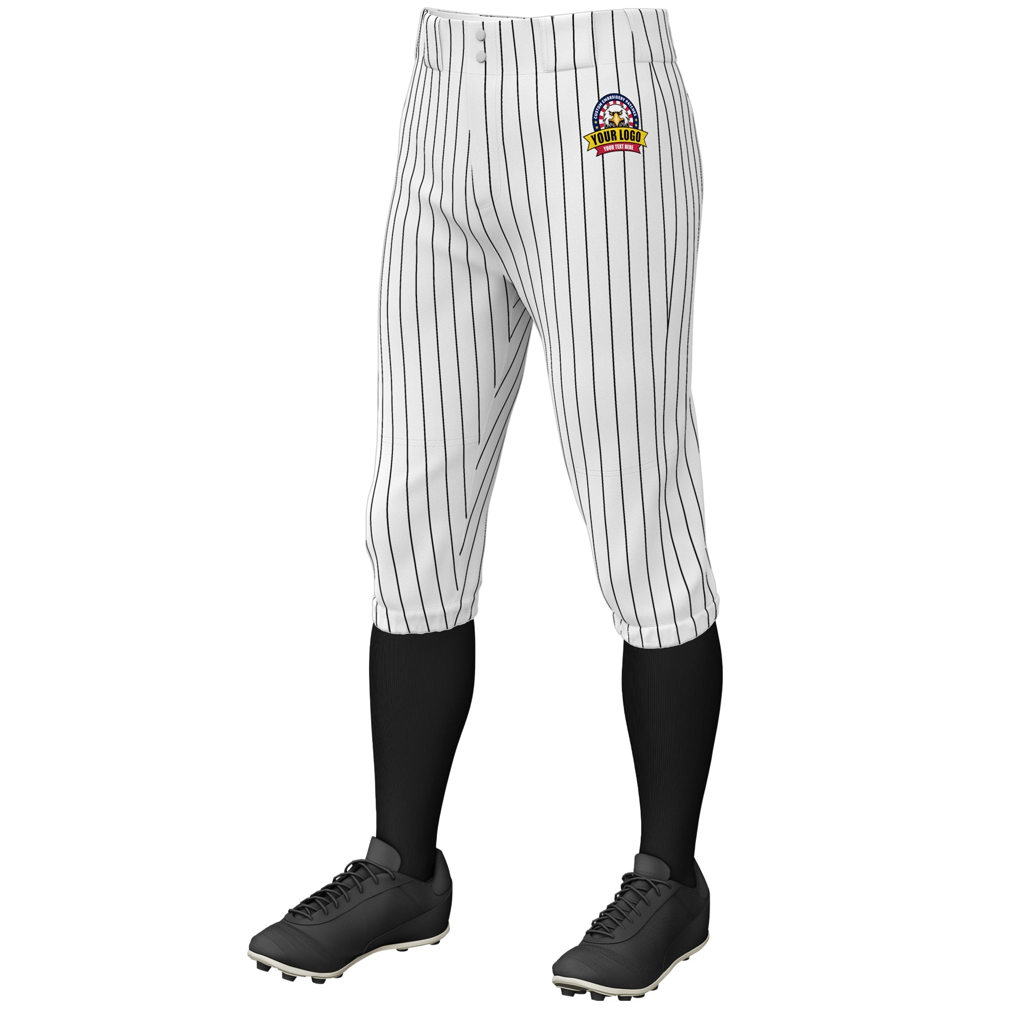 Custom White Black Pinstripe Fit Stretch Practice Knickers Baseball Pants