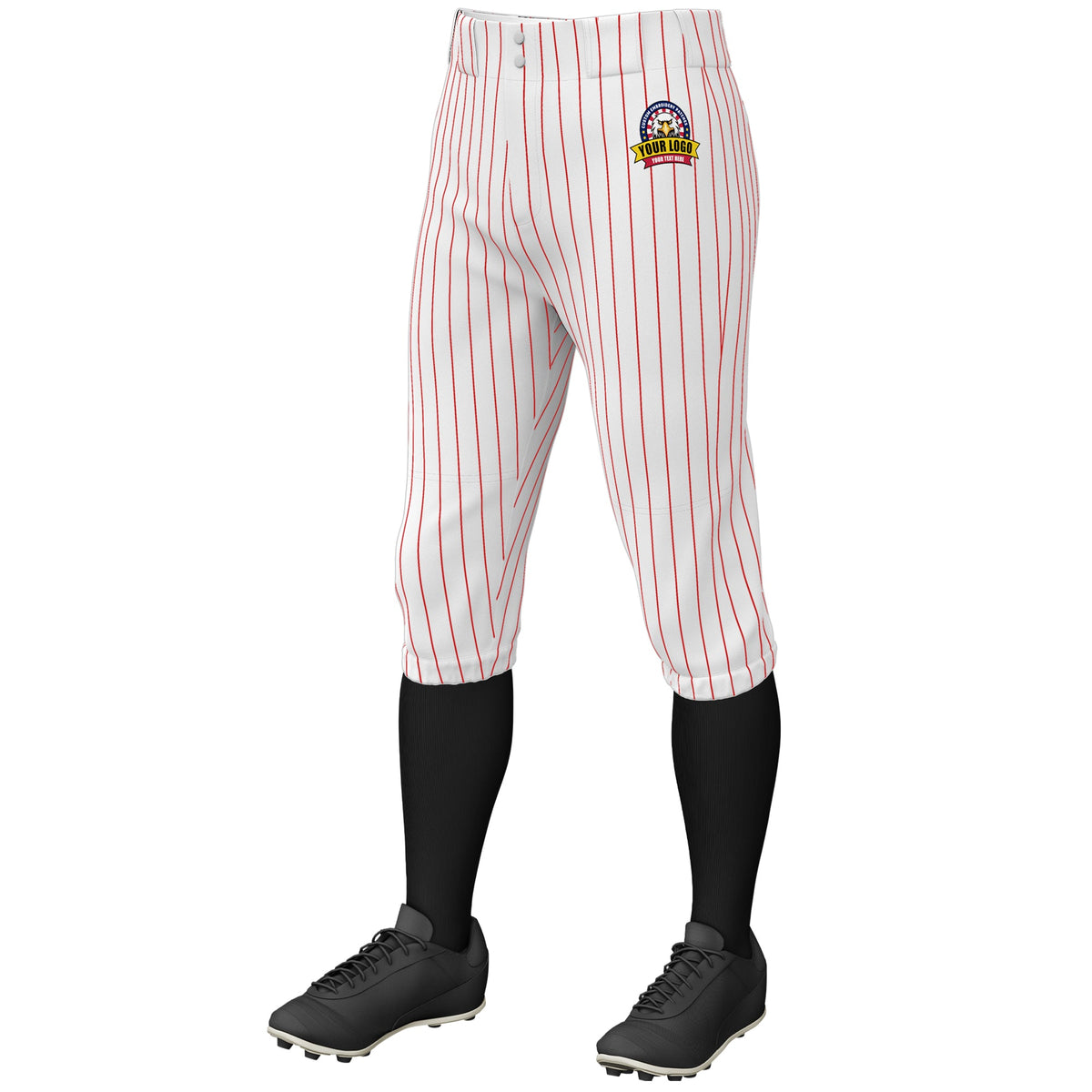 Custom White Red Pinstripe Fit Stretch Practice Knickers Baseball Pants