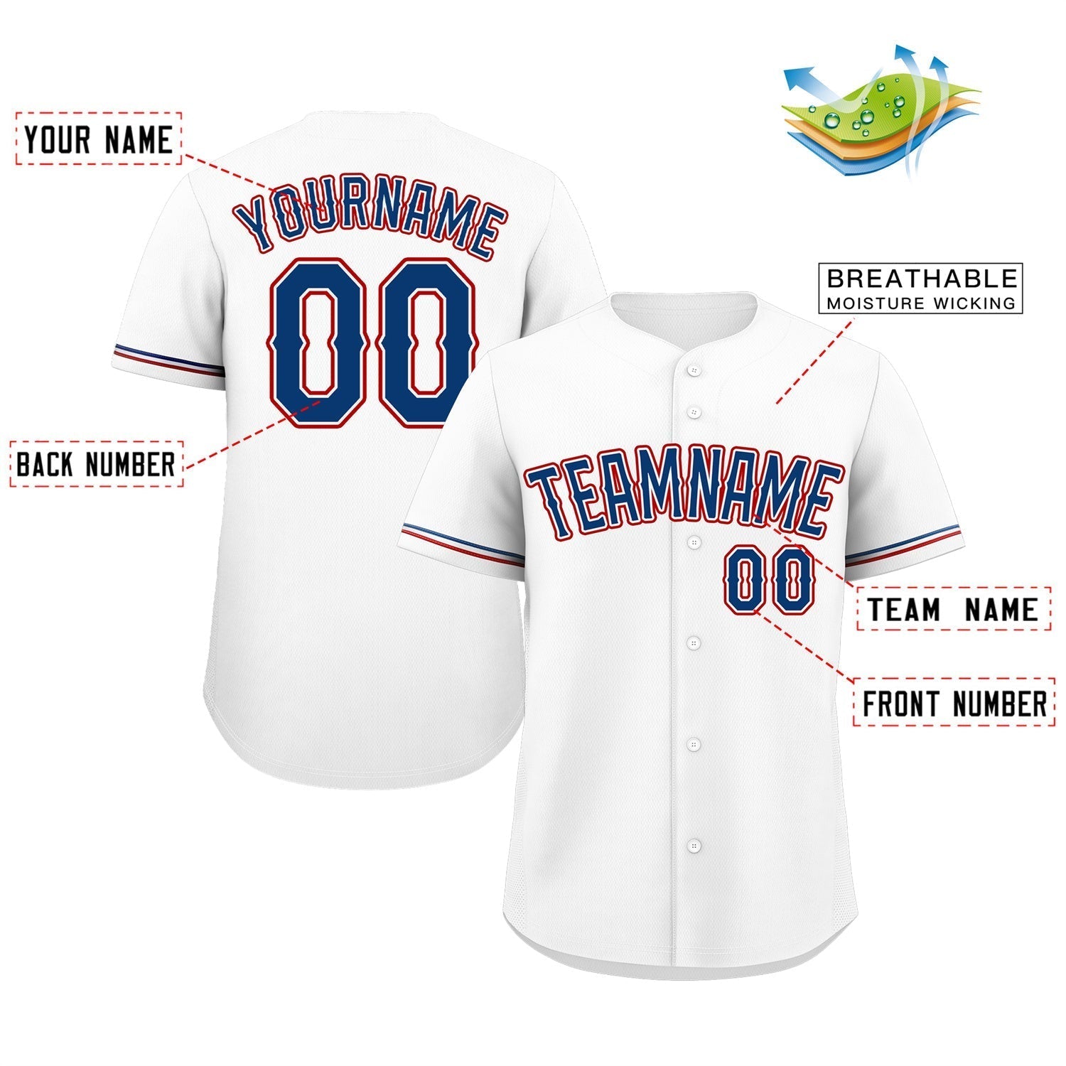 Custom White Royal-Red Classic Style Authentic Baseball Jersey