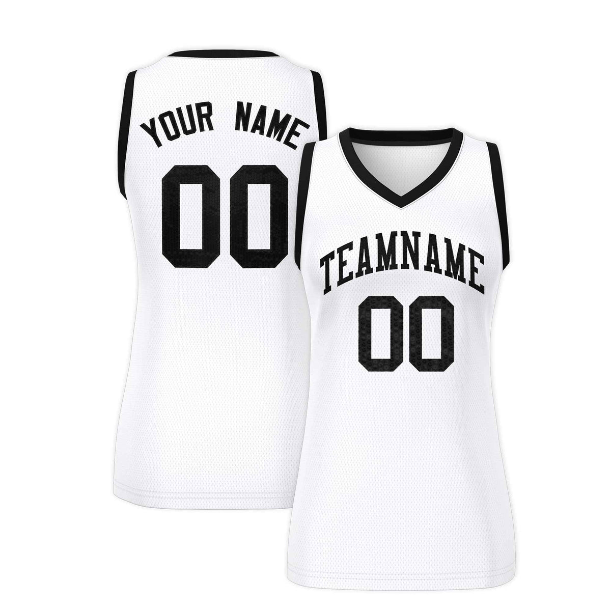 Custom White Black Women Basketball Jersey Sequined Dress|KXKSHOP
