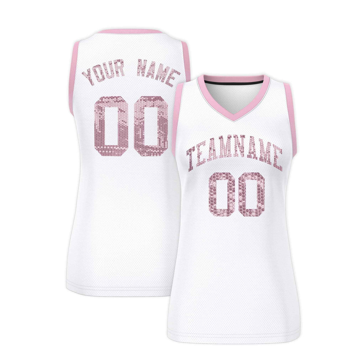 Custom White Light Pink Women Basketball Jersey Sequined Dress|KXKSHOP