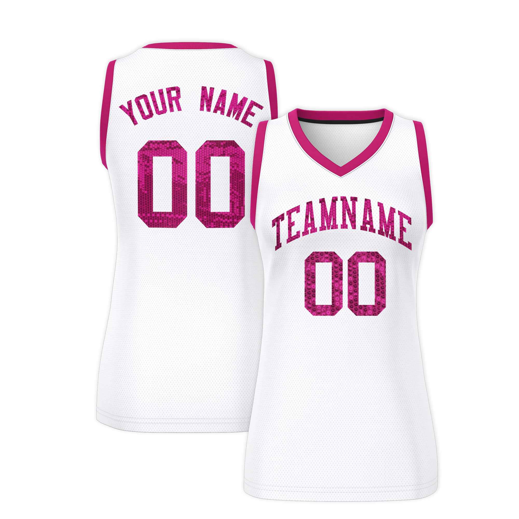 Custom White Pink Women Basketball Jersey Sequined Dress|KXKSHOP