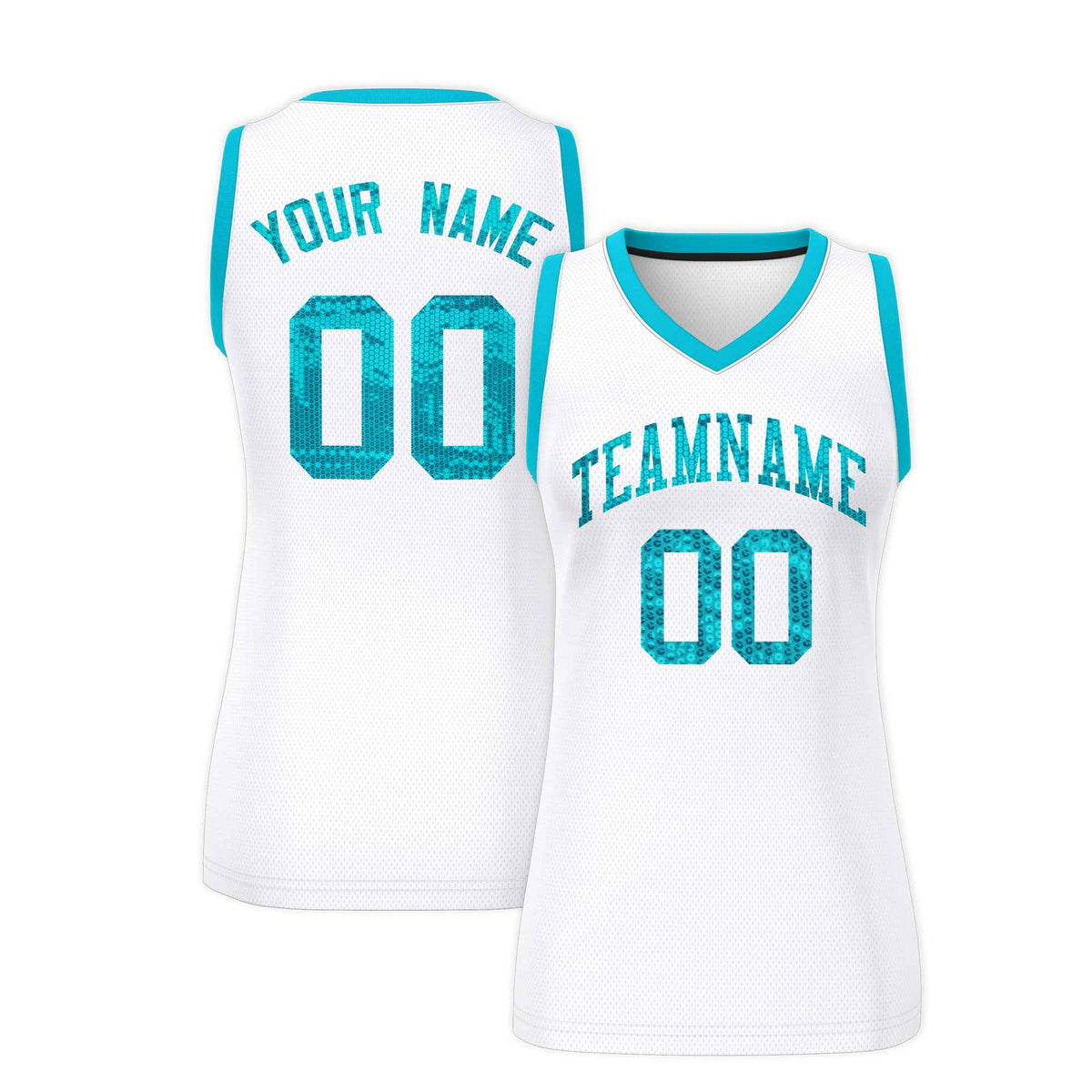 Custom White Sky Blue Women Basketball Jersey Sequined Dress|KXKSHOP