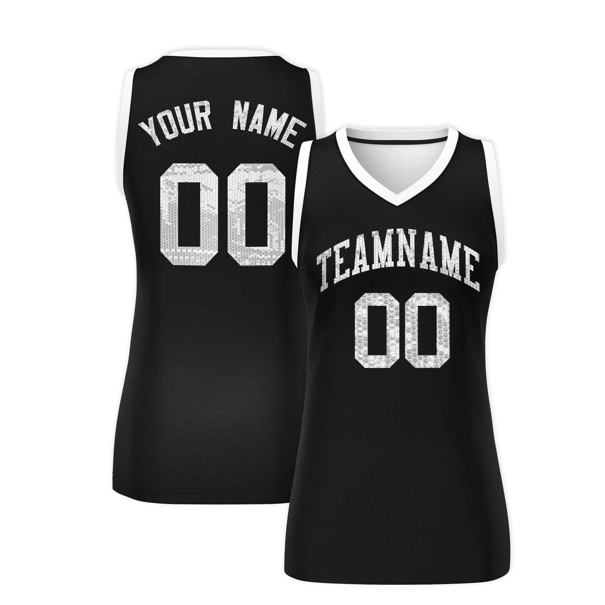 Custom Black White Women Basketball Jersey Sequined Dress|KXKSHOP
