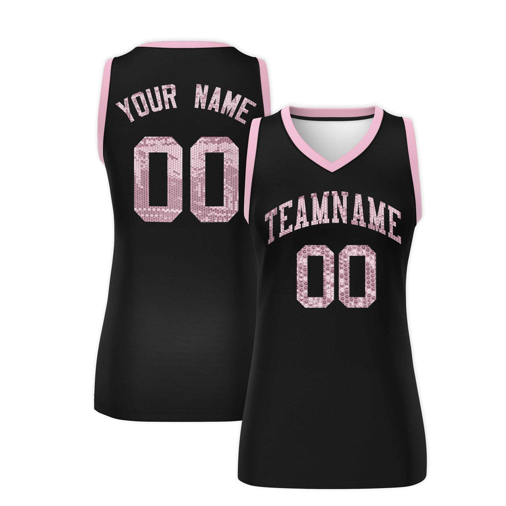 Custom Black Light Pink Women Basketball Jersey Sequined Dress|KXKSHOP