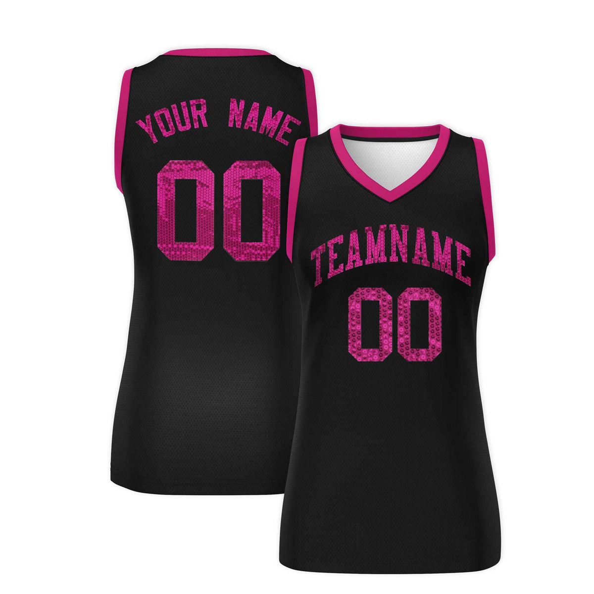 Custom Black Pink Women Basketball Jersey Sequined Dress|KXKSHOP